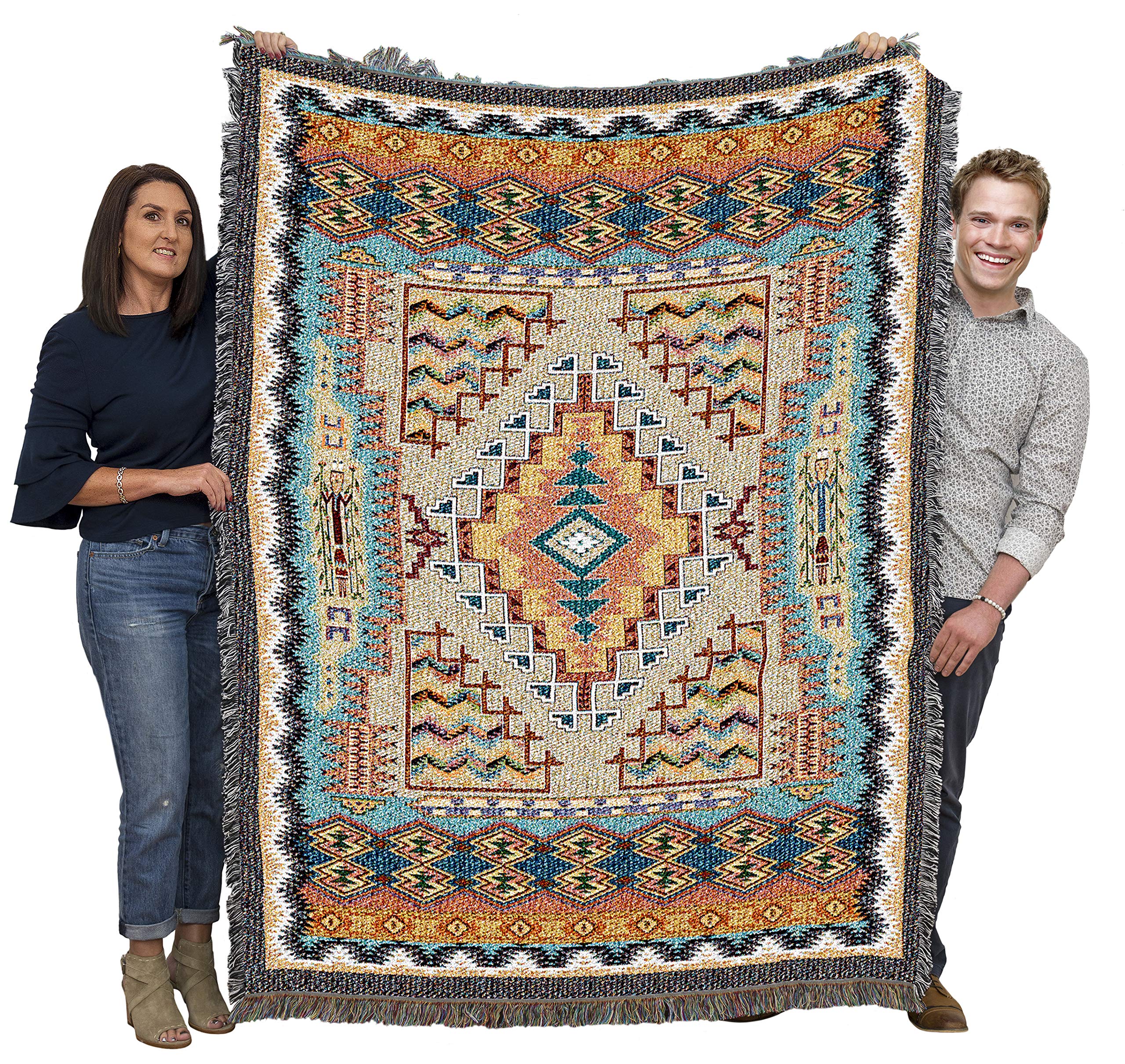 Pure Country Weavers Turquoise Cotton Woven Blanket - Southwest Native American Inspired Throw - Handmade in USA (72x54) - Perfect for Sofa, Bed & Home Decor Gift