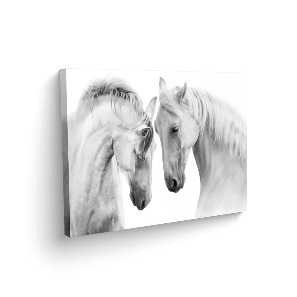Black and White Horse Wall Art - Modern Canvas Print for Dining Room, Office, Hotel & Living Room Decor - Ready to Hang 140x70cm - Perfect for Farmhouse, Rustic & Contemporary Interior Design
