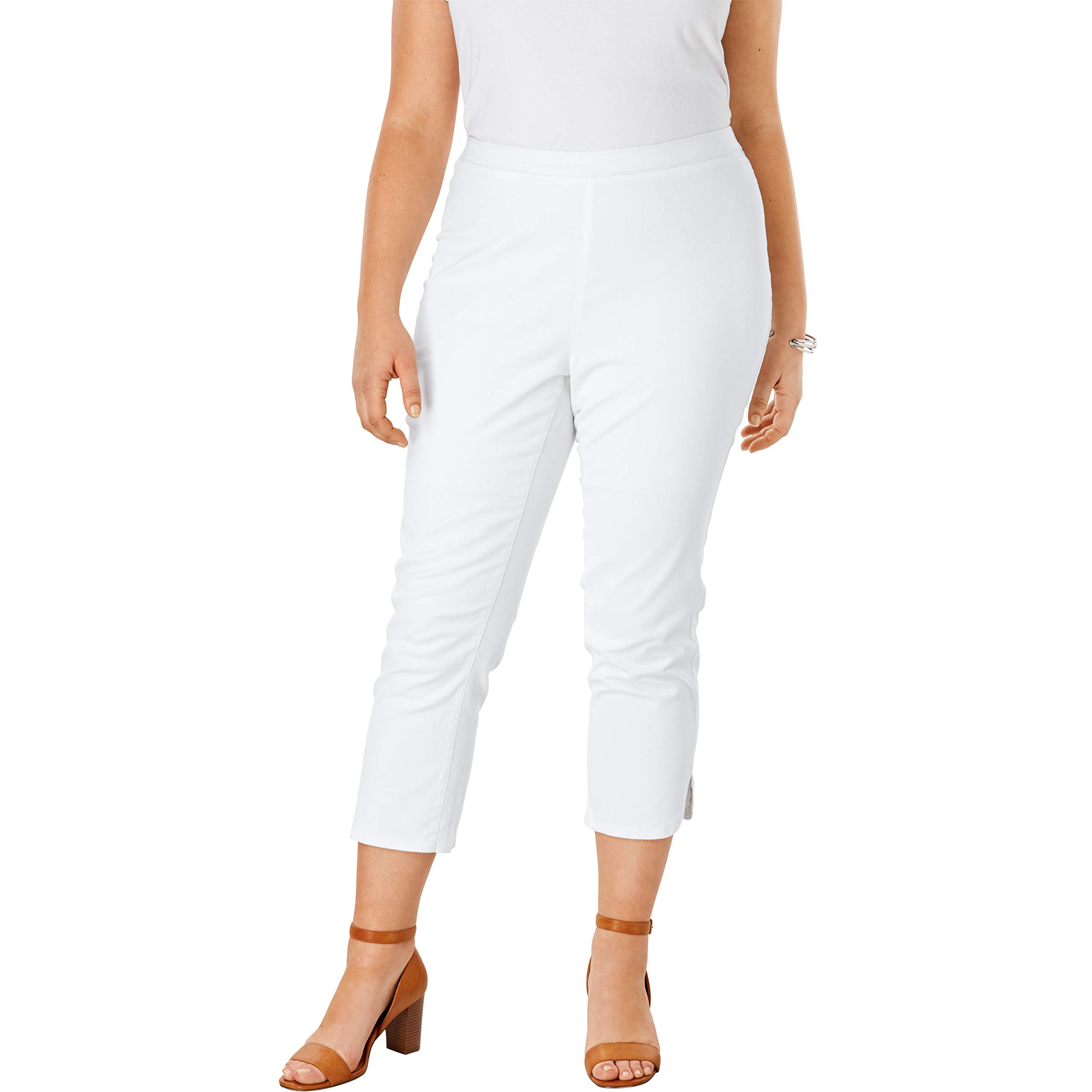 Jessica London Women's Plus Size Curved Hem Crop Jeggings - Stretchy High Waist Faux Denim Leggings for Casual Wear & Work Outfits