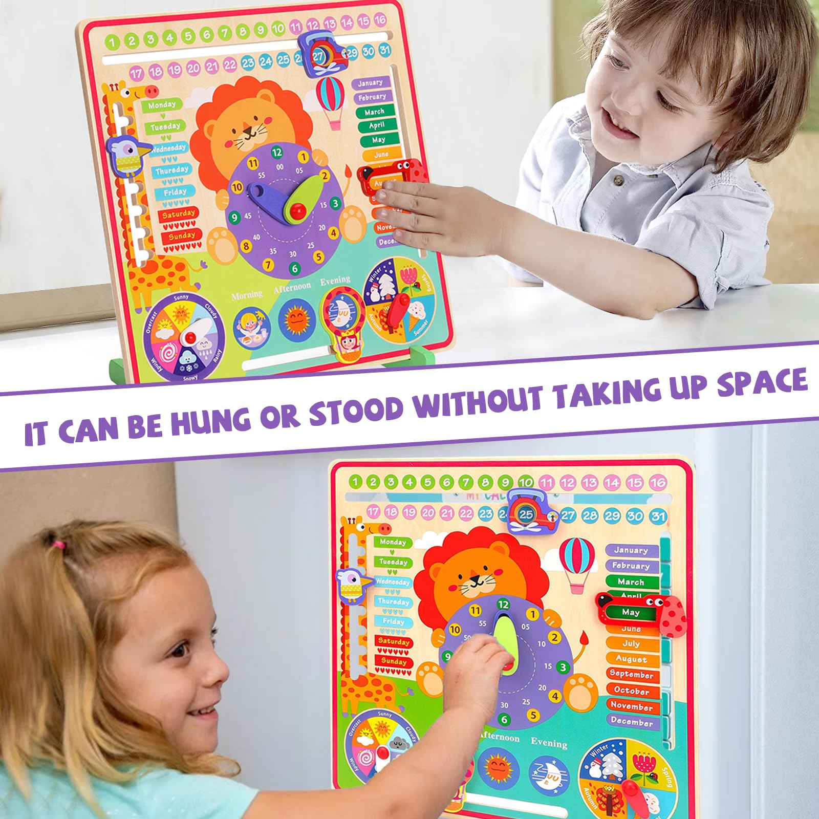 Montessori Wooden Calendar & Teaching Clock - 7-in-1 Educational Toy for 4 Year Old Kids | Learn Time, Date, Days, Months, Seasons & Weather | Perfect for Preschool Learning & Homeschool Activities
