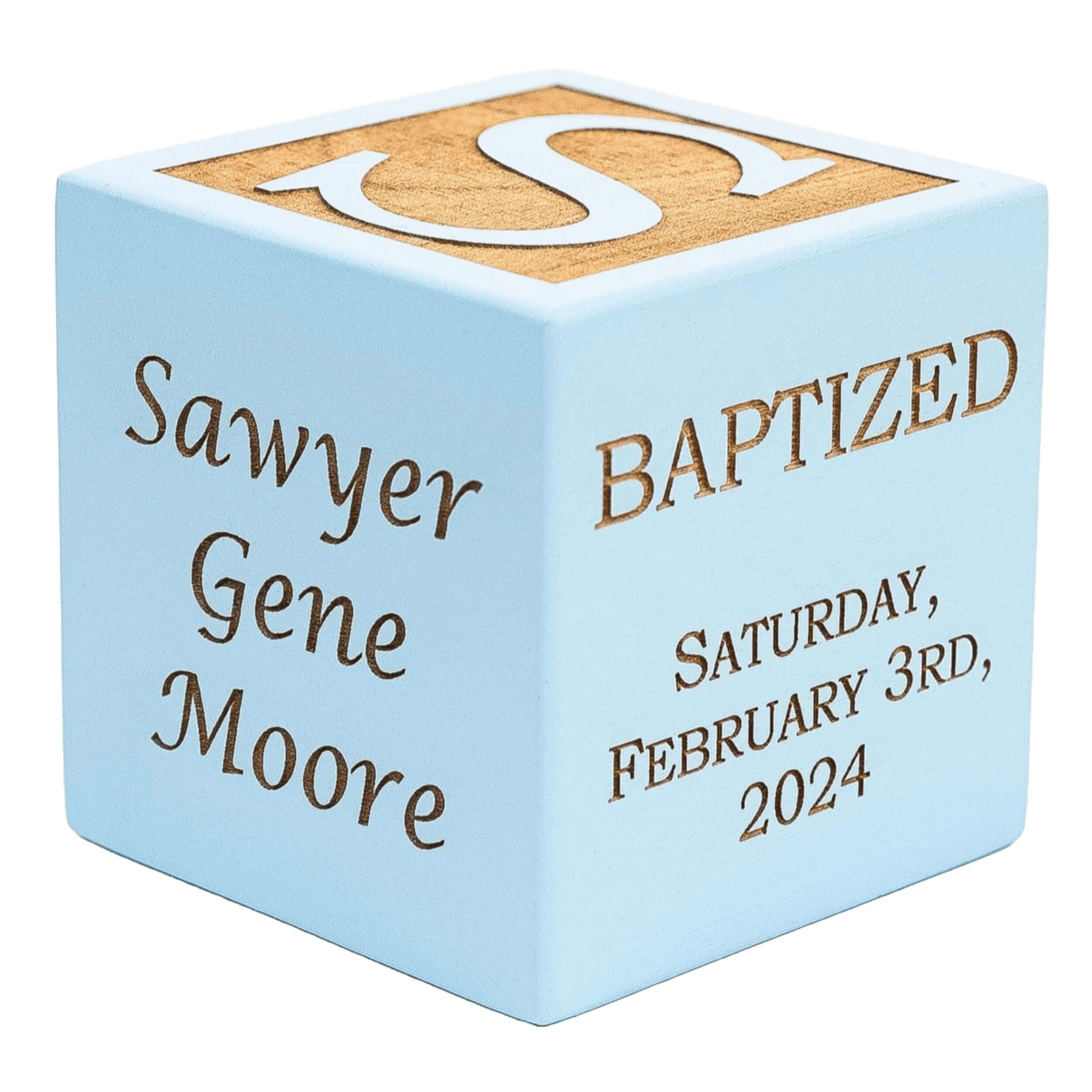 Personalized Blue Baby Baptism Wood Block - Custom Christening Gift for Boys - Choose from 3 Sizes (2.5
