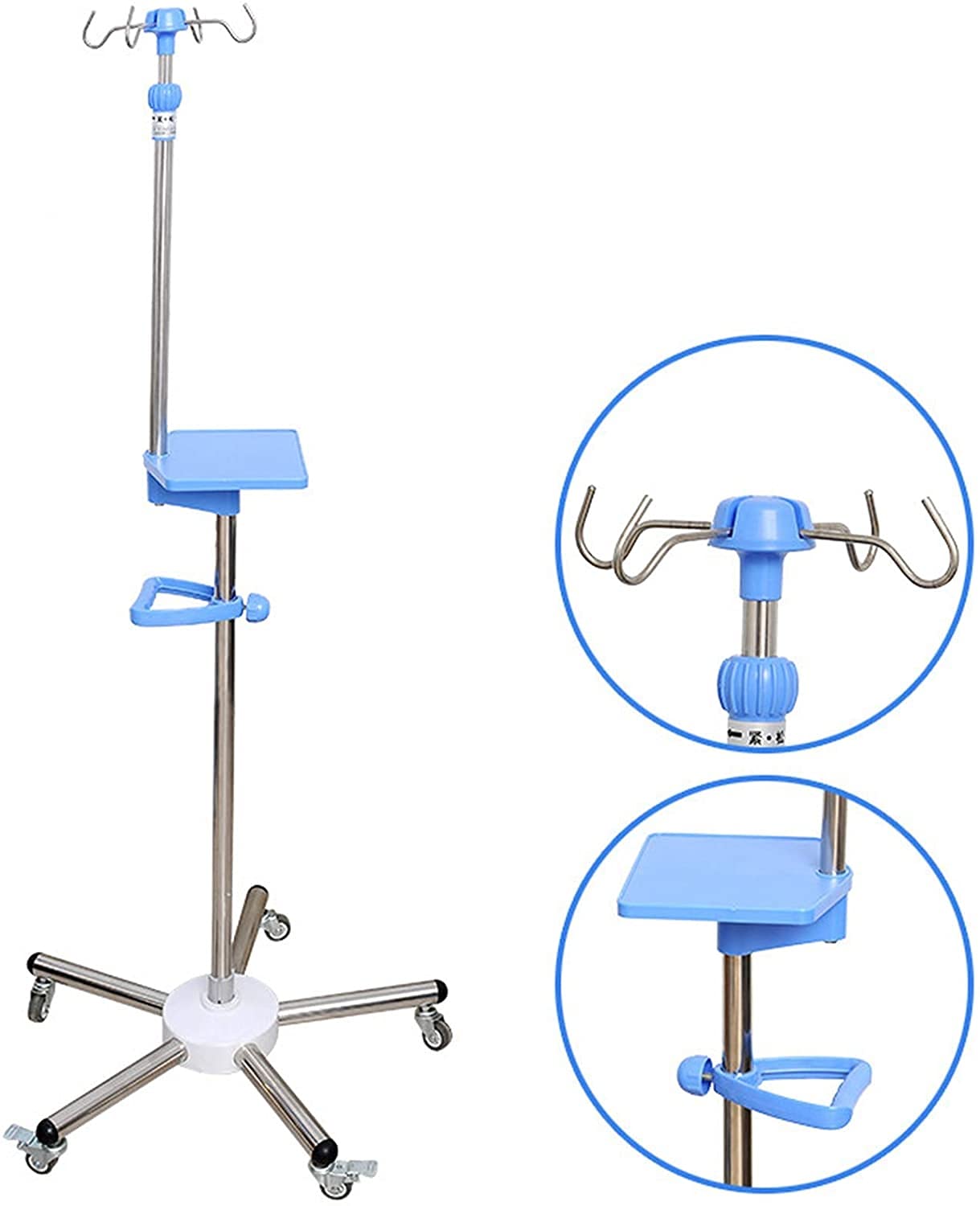 Adjustable Height Mobile IV Pole with Wheels & Hooks - Medical Infusion Stand for Home Care & Hospitals | Elderly Patient IV Drip Solution for Bedside, Clinic & Nursing Facilities