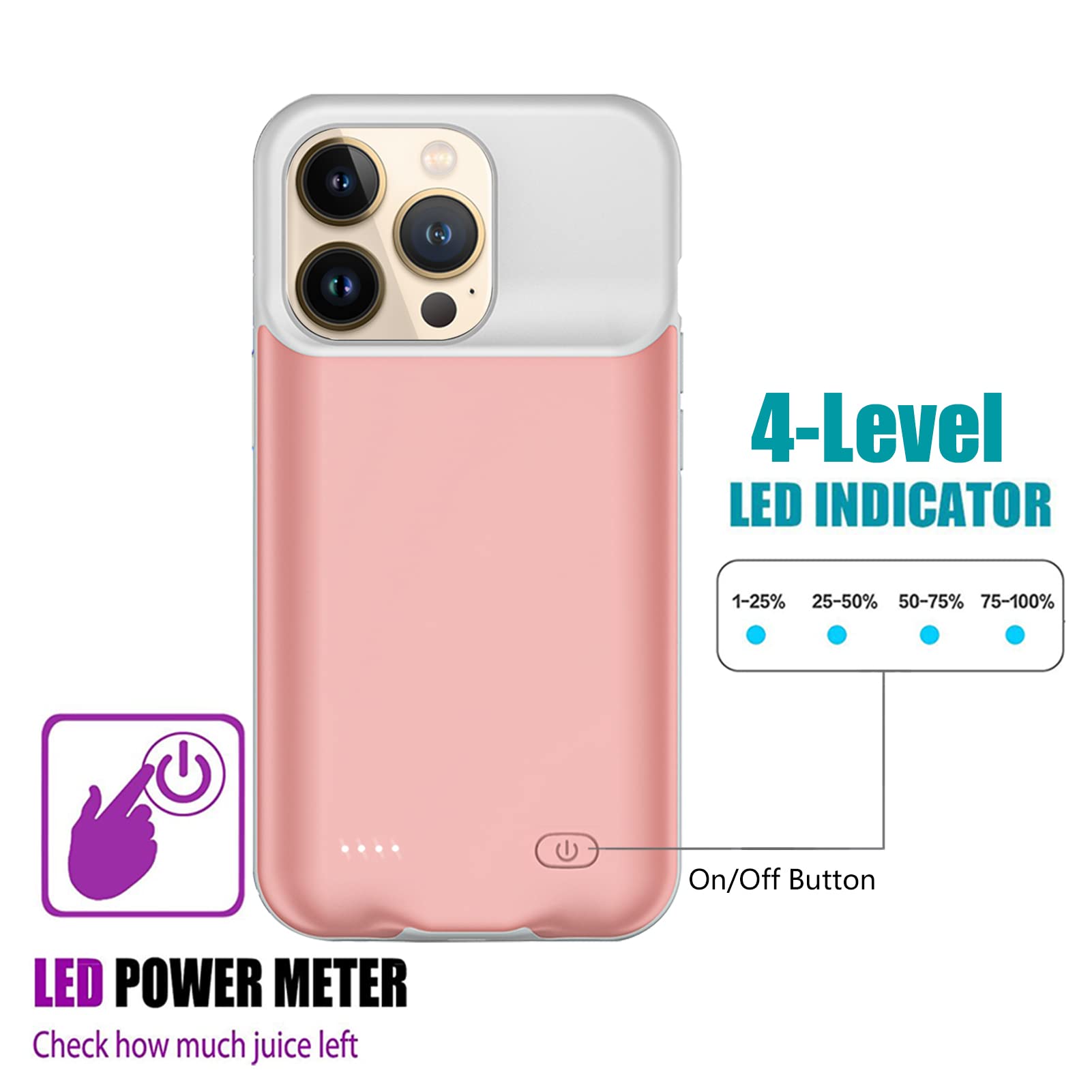 8500mAh Rechargeable Battery Case for iPhone 13 Pro Max (6.7 inch) - Portable Charging Case with Carplay Support | Extended Battery Pack & Protective Cover | Rose Gold | Perfect for Travel, Work & Outdoor Activities