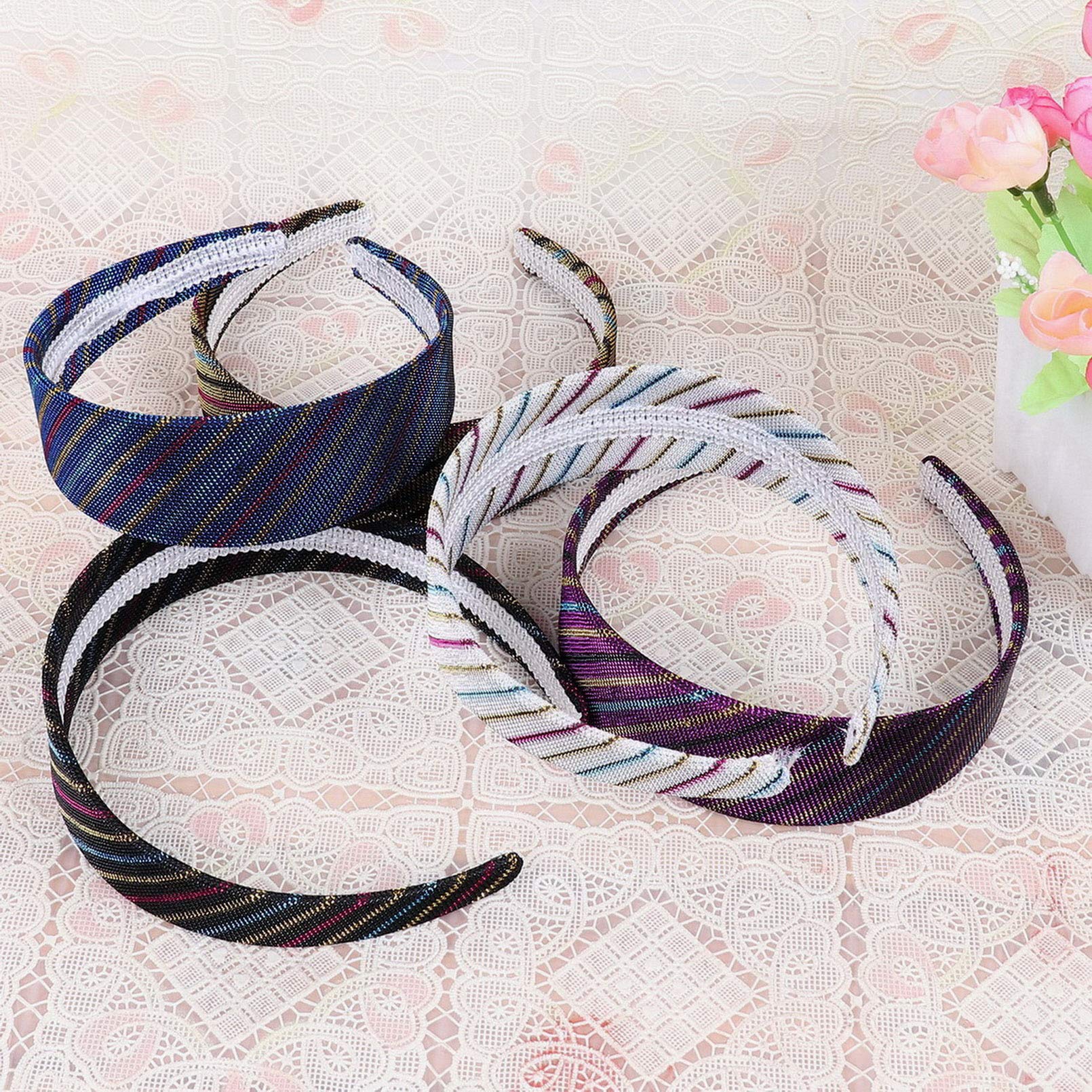 YiyiLai 5 Pack Gold Thread Stripes Headbands for Women - Fashion Hair Wraps & Hoops Accessories - Perfect for Yoga, Running, Workouts & Daily Wear