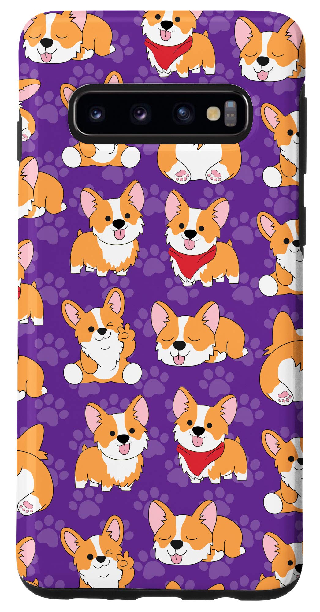 Galaxy S10 Corgi Phone Case - Cute Purple Dog Paw Pattern, Durable Protective Cover, Perfect Gift for Pet Lovers and Everyday Use