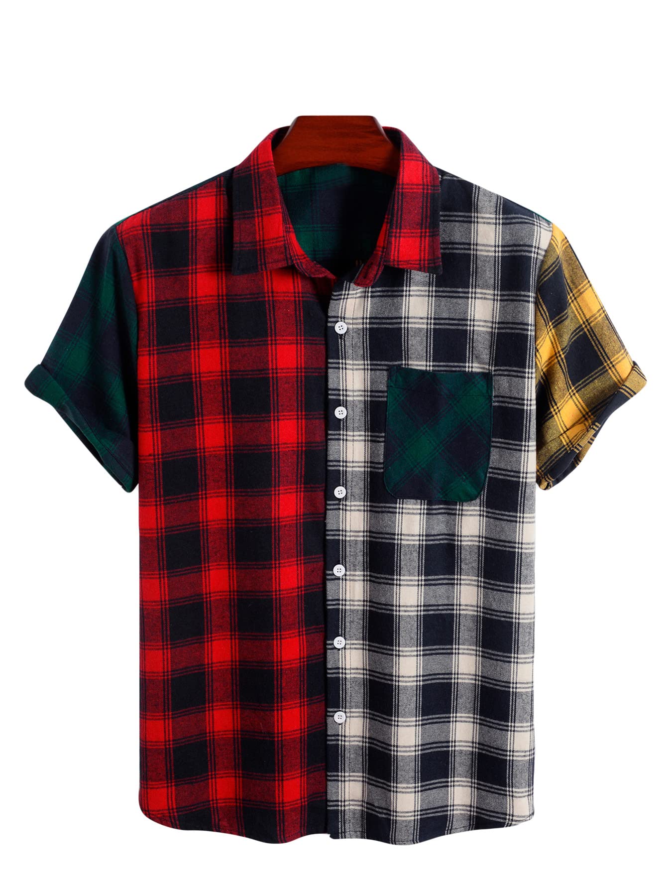 Falainetee Men's Short Sleeve Hawaiian Shirt - Striped Cotton Button Down Shirt for Summer | Beach Vacation, Pool Party & Casual Wear