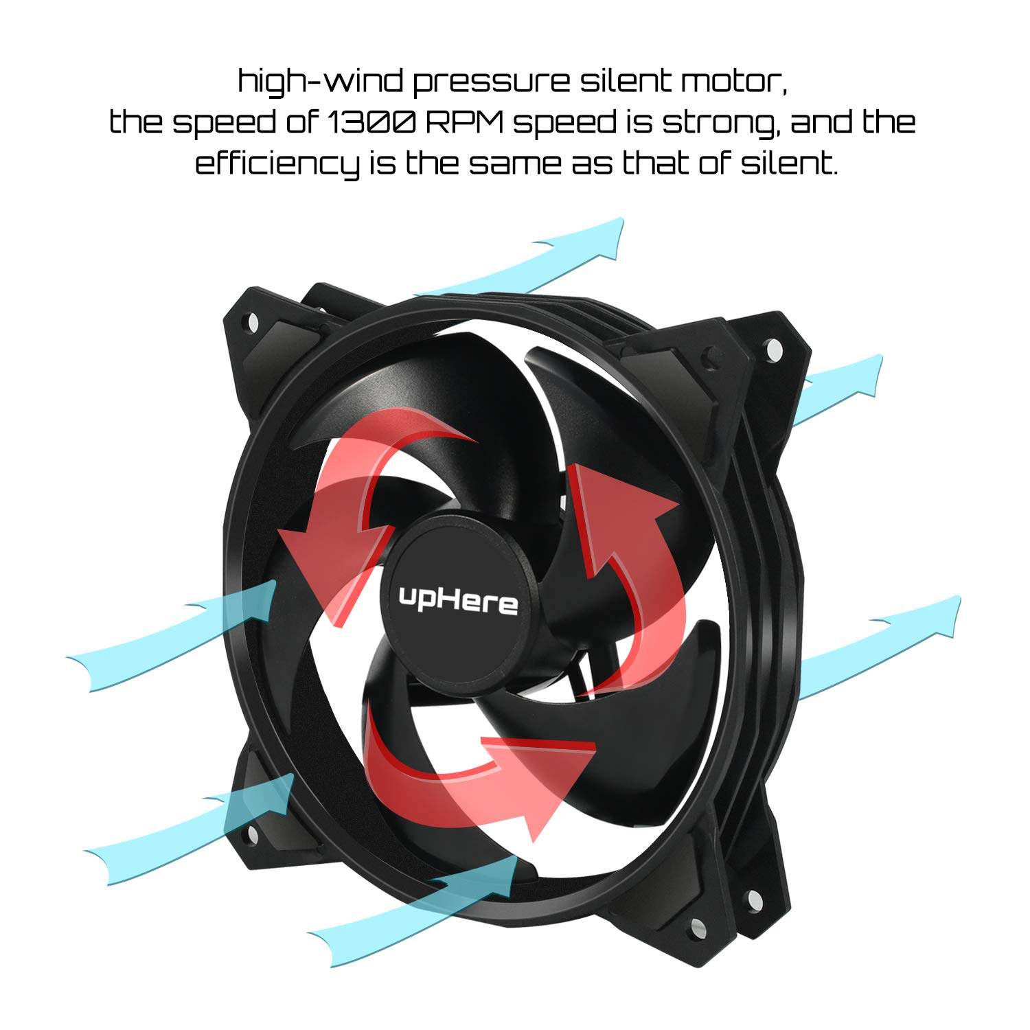 uphere 120mm Long Life Computer Case Cooling Fan - 3 Pack Black (PF120BK3-3) | High Performance PC Case Fan for Optimal Airflow & Cooling | Perfect for Gaming PCs, Workstations & Server Cooling