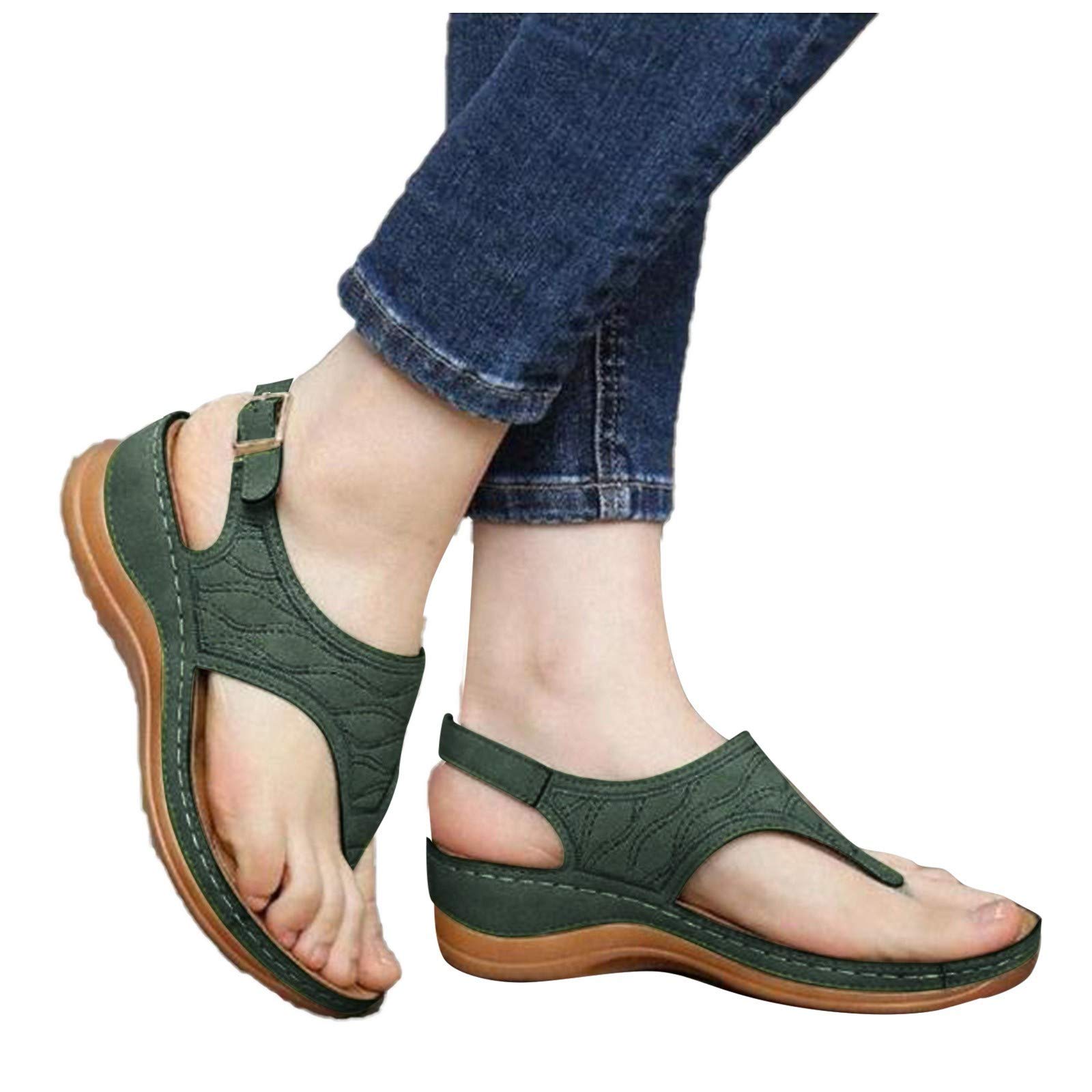 Women's Summer Sandals - Comfortable Flat Open Toe Beach Sandals with Ankle Strap | Casual Roman Wedge Shoes for Walking, Travel & Vacation Outfits