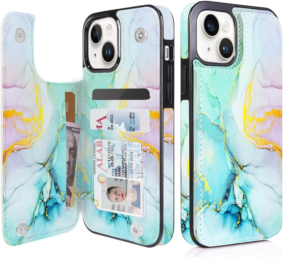 iPhone 15 Pro Case with Leather Kickstand & Double Magnetic Clasp - RFID Blocking Protective Cover for 6.1