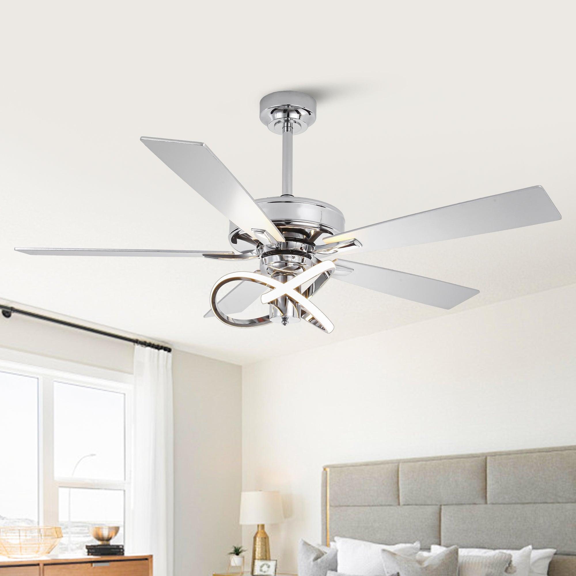 52 Inch Oregon DC Motor Modern Downrod Ceiling Fan with LED Light - Energy Efficient Quiet Operation for Living Room, Bedroom, and Office