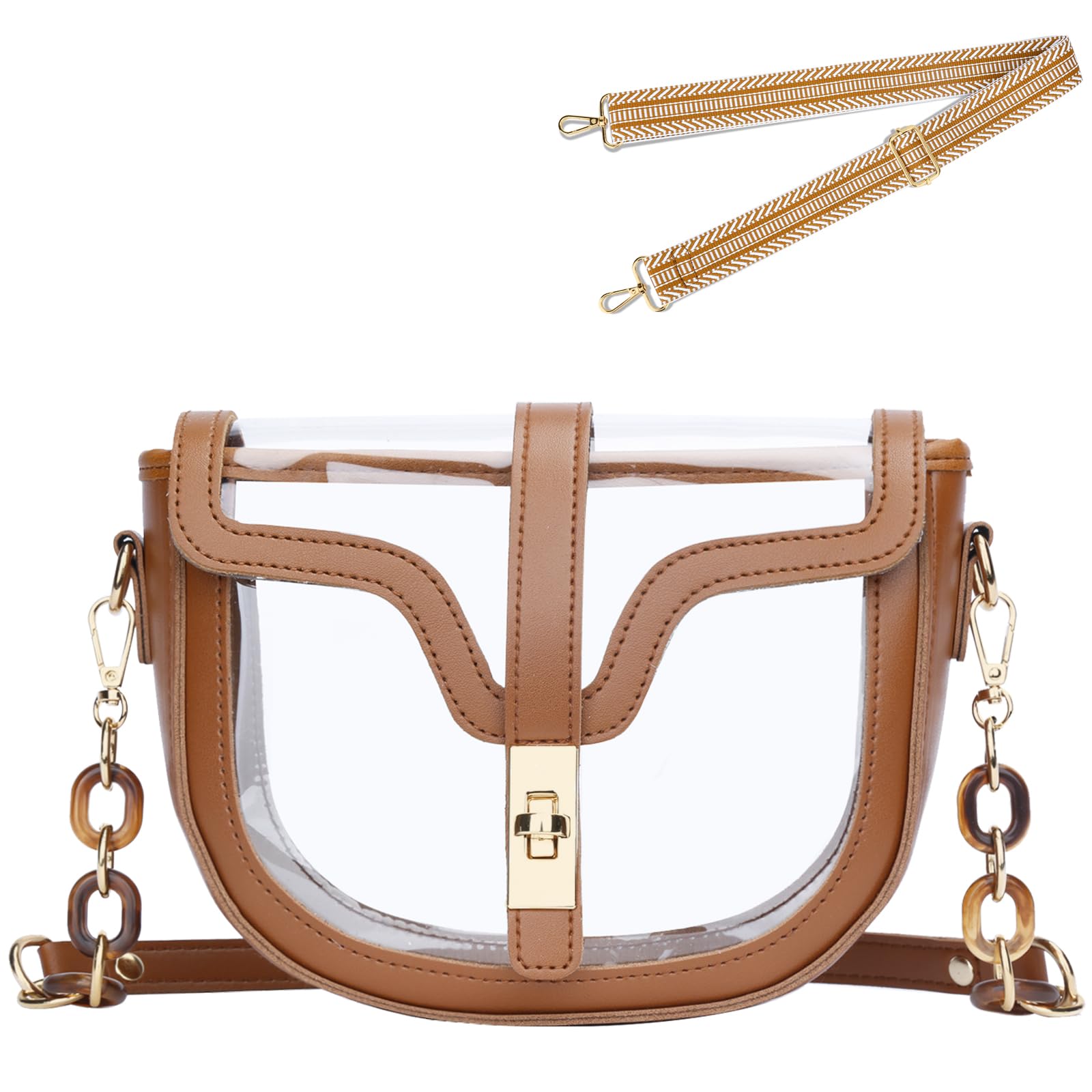 KKXIU Clear Crossbody Bag for Women - Vegan Leather Stadium Approved See-Through Purse for Concerts, Sports Events & Travel (Fashionable & Functional Shoulder Bag)