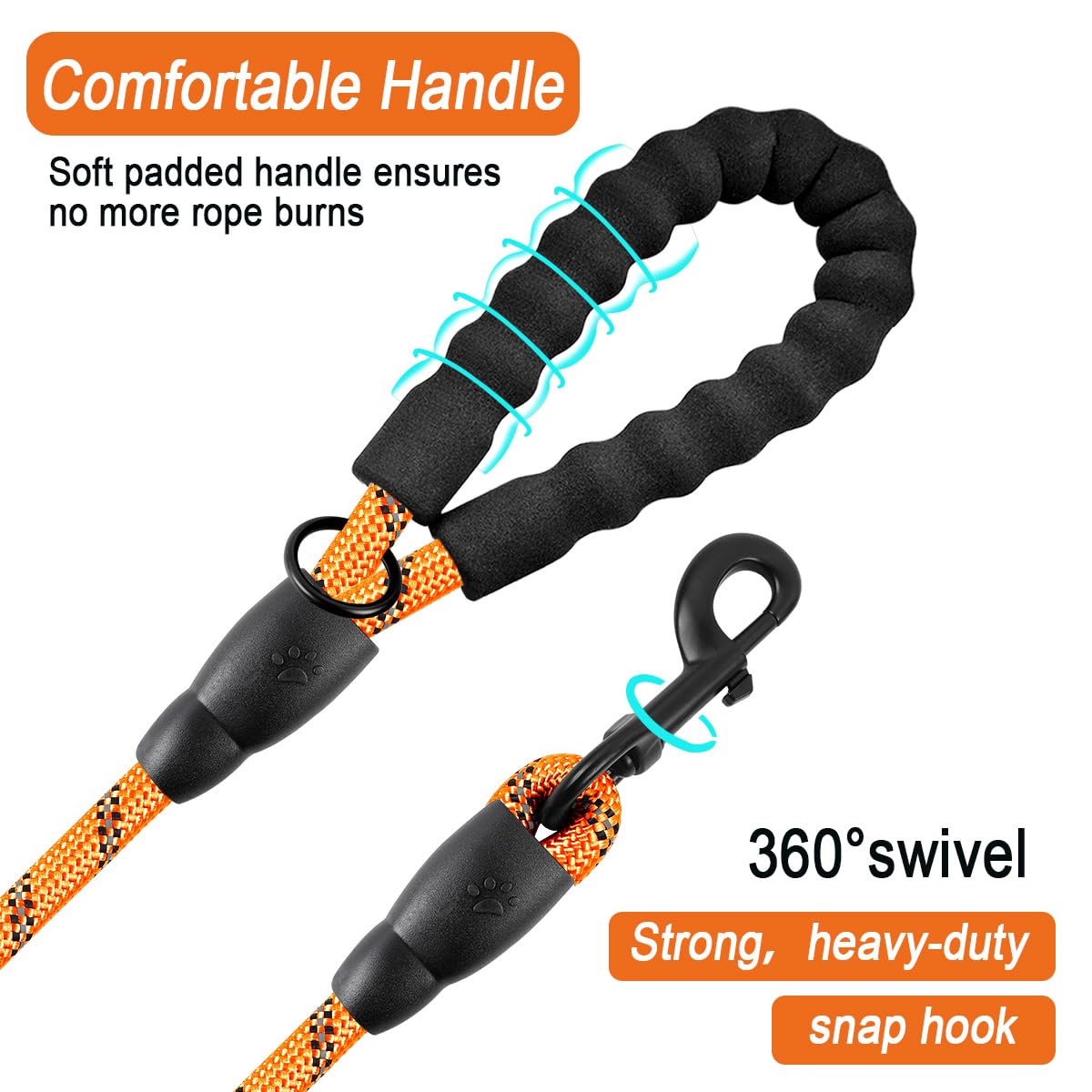 **BARKBAY Heavy Duty Dog Leash for Large Dogs - 5FT Reflective Leash with Padded Handle for Walking, Running & Training - Durable & Comfortable for Medium to Large Breeds (Orange, 1/2'') - Perfect for Night Walks & Outdoor Adventures**