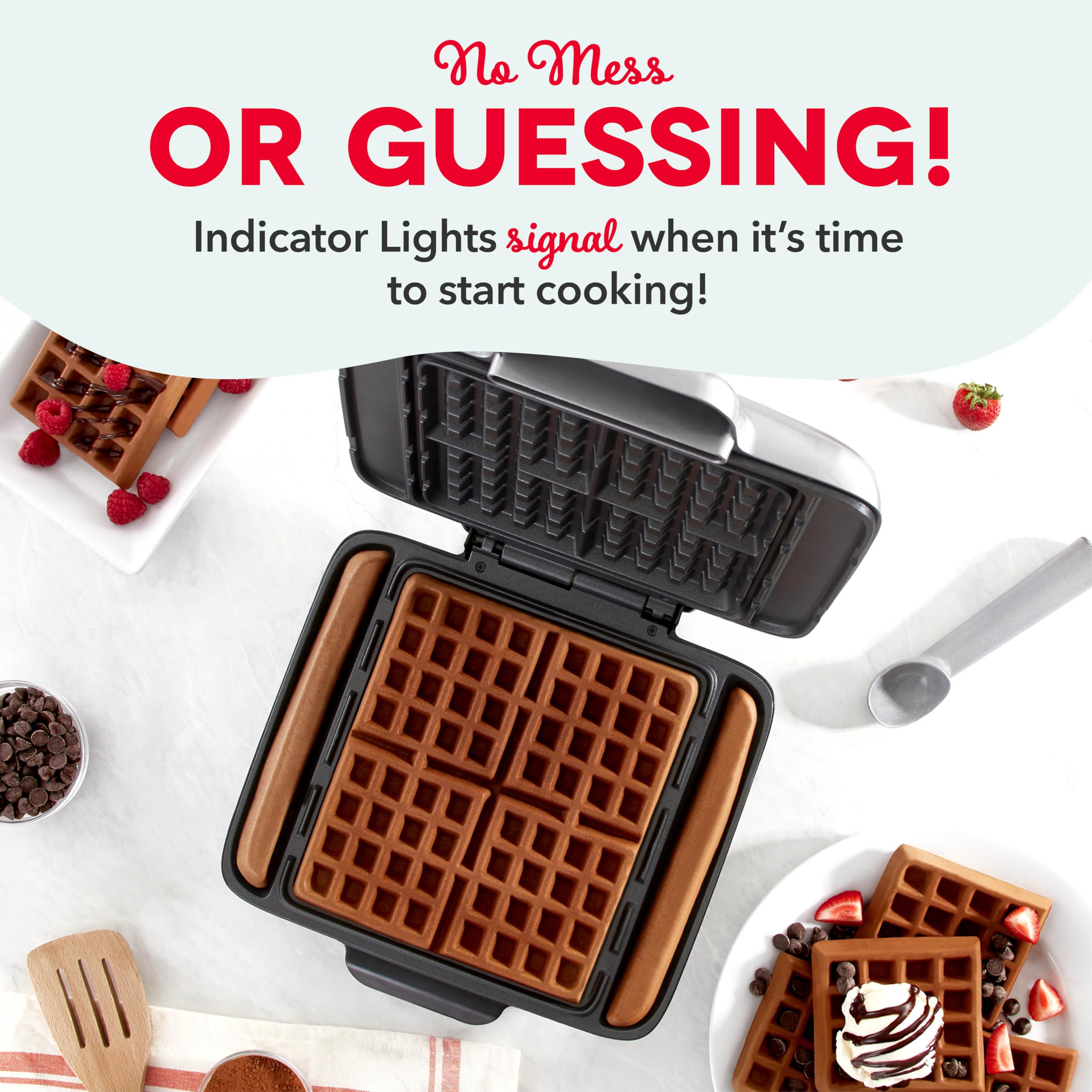 **DASH No-Drip Waffle Maker - 4 Nonstick Waffle Iron with Quick Heat-Up, Perfect for Kids & Families - Easy to Use & Clean - Ideal for Breakfast, Brunch & Family Gatherings**