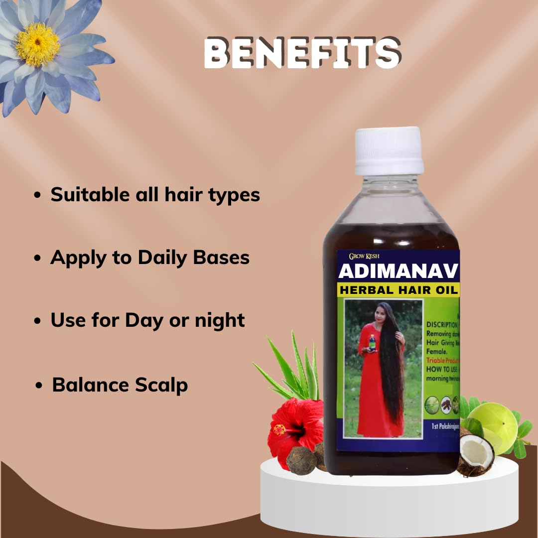 Adimanav Herbal Hair Oil for Men & Women - 100ml (Pack of 3) | Natural Hair Growth Treatment with Nilambari | For Dry, Damaged Hair & Scalp Care | Daily Hair Nourishment & Shine