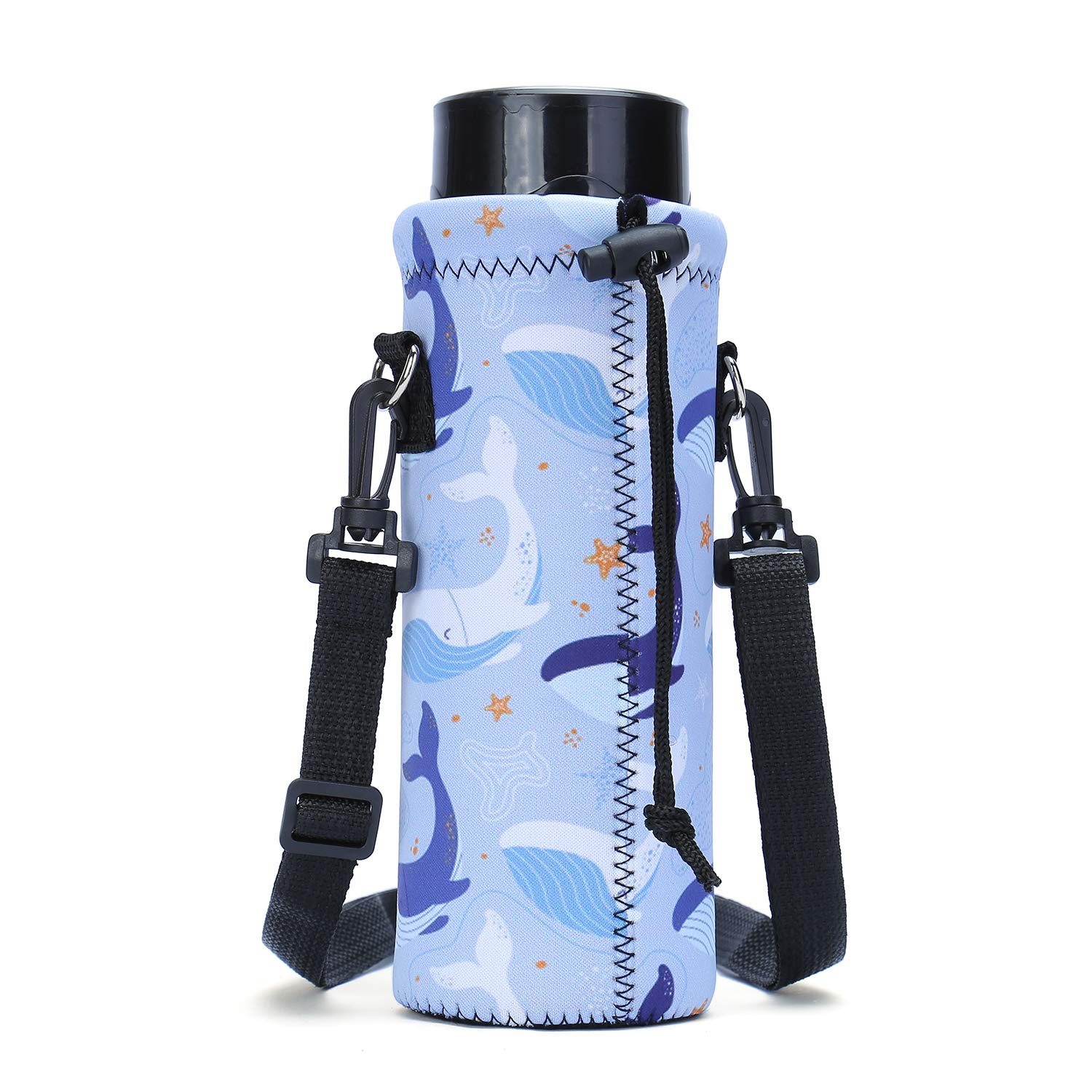 **Amary 1000ML Neoprene Insulated Water Bottle Carrier Bag with Adjustable Shoulder Strap – Fits Stainless Steel, Glass & Plastic Bottles (34OZ) – Perfect for Hiking, Gym & Travel (Whale Design)**