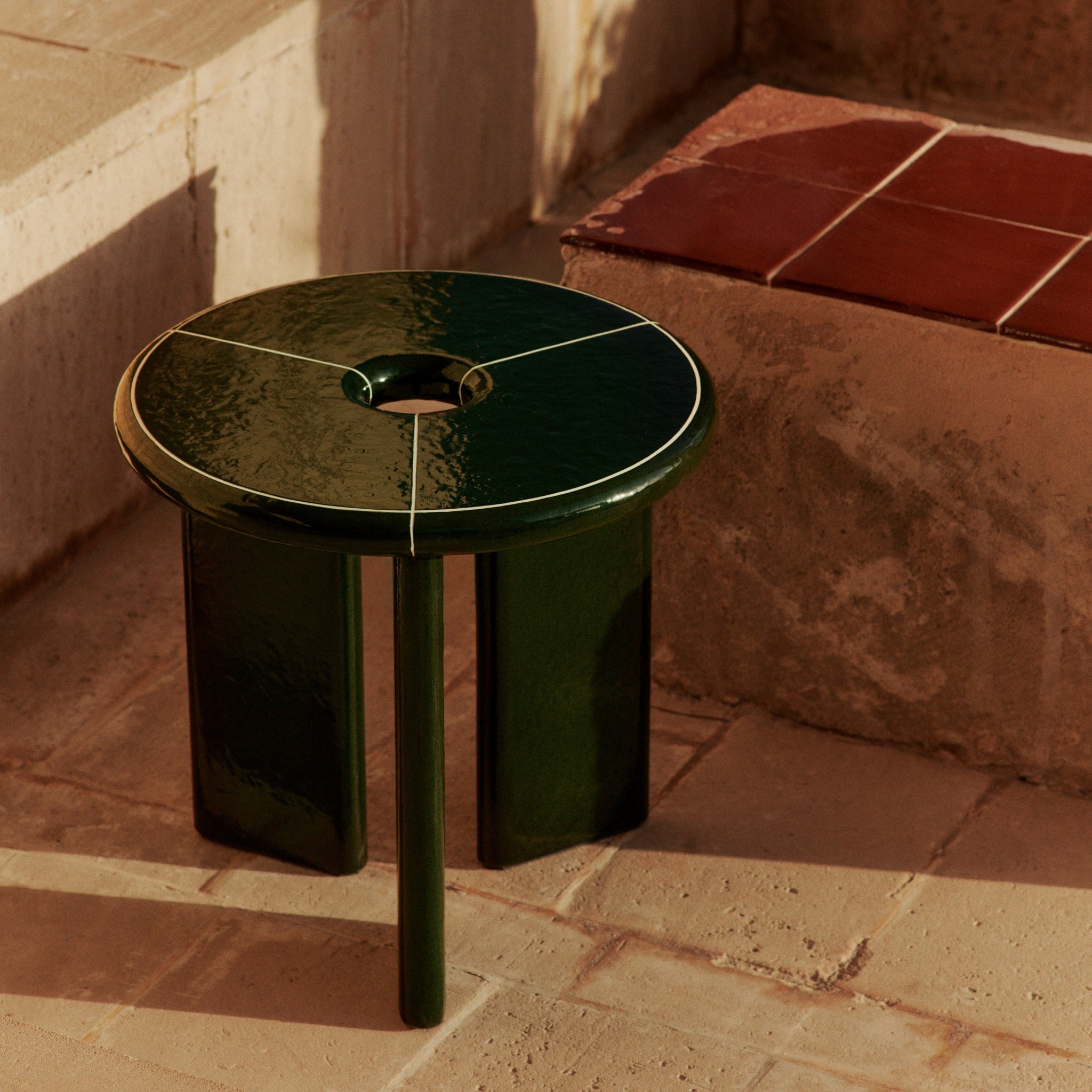 FERM LIVING Deya Side Table - 18.5 Inch Round End Table, Dark Green Modern Accent Table for Living Room, Bedroom & Office Decor