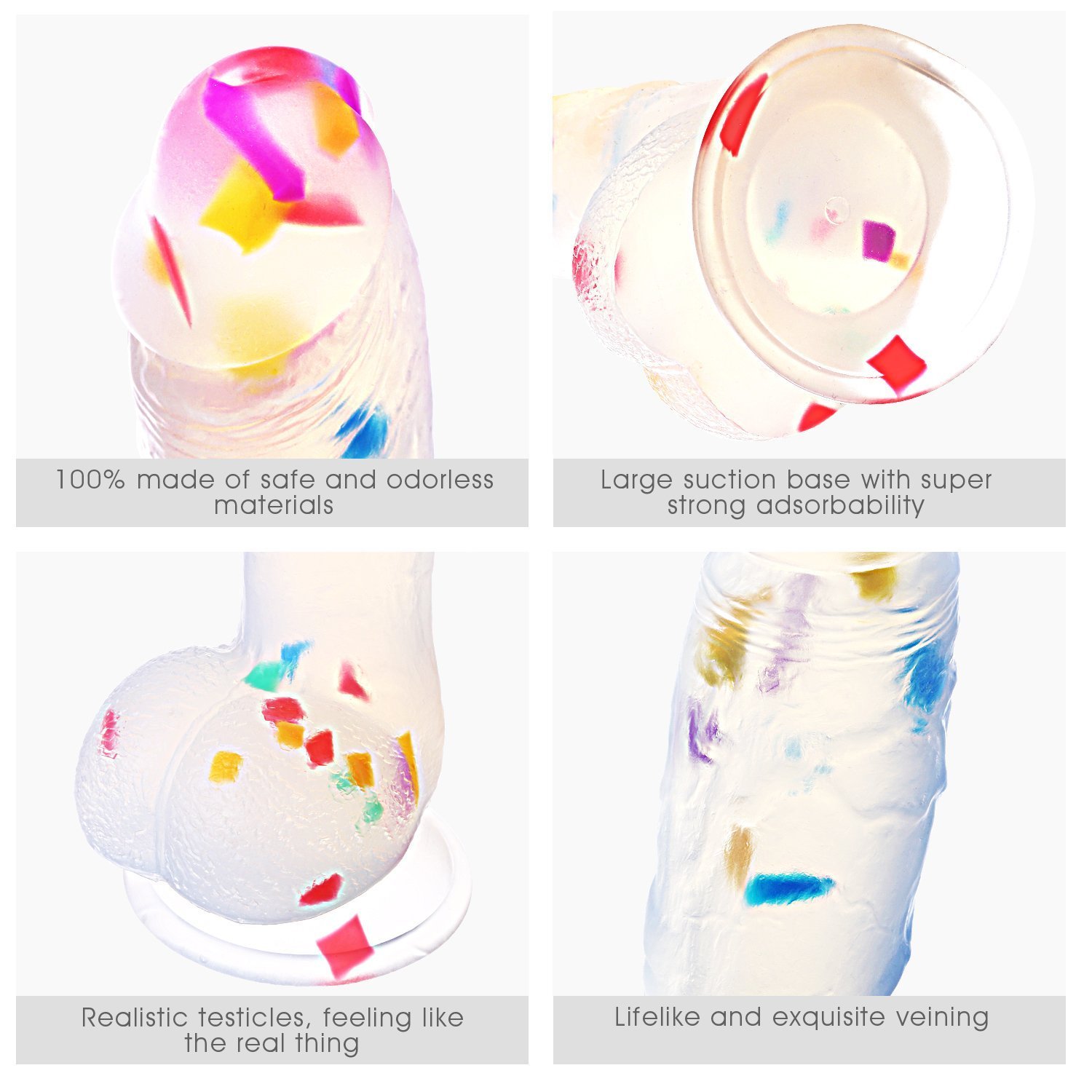 Realistic 7.6 Inch Clear Silicone Confetti Dildo with Strong Suction Cup - Adult Sex Toy for Women, Couples Play, Solo Pleasure & Bachelorette Parties