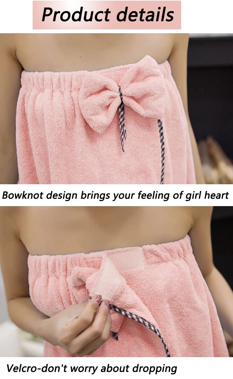 GOSCHE Women's Adjustable Shower Wrap Towel - Soft Bath Towel Nightgown for Sauna, Beach, Pool, Gym & Travel - Perfect for Home, Hotel & Spa Use - Pink