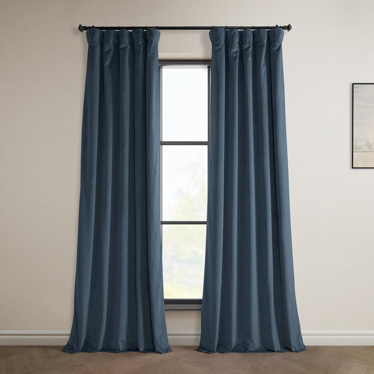 London Blue Heritage Plush Velvet Blackout Curtains for Bedroom - Thermal Insulated Noise Reducing Window Drapes for Living Room & Nursery