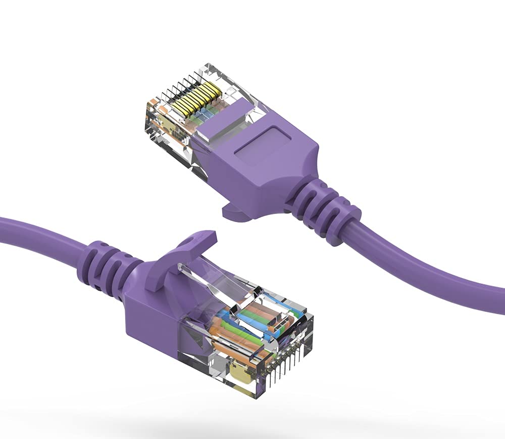 20ft Cat6A UTP Slim Ethernet Cable 28AWG - 10 Pack Purple Gigabit LAN Network Patch Cable for Gaming, Streaming & Office Use - High Speed RJ45 Booted Cable (6.1 Meters)