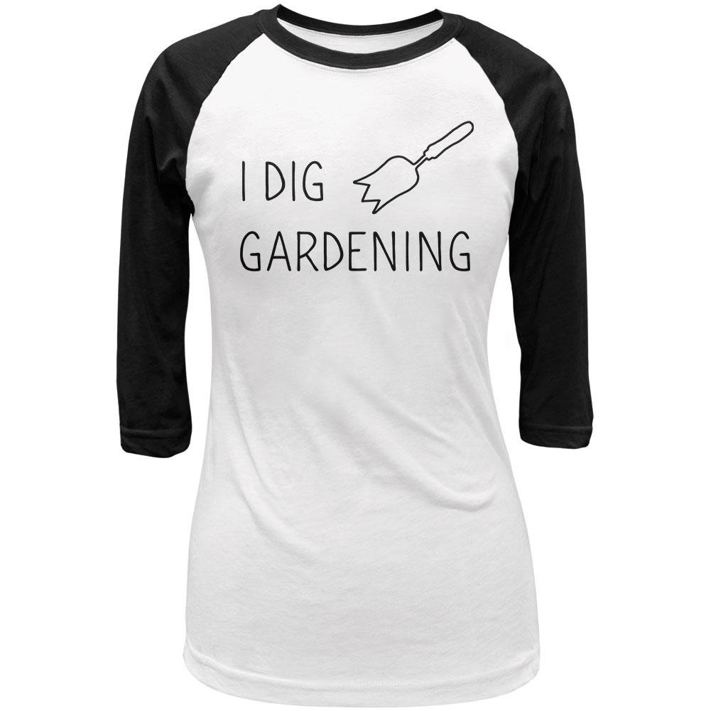 I Dig Gardening Tulip Trowel Junior's 3/4 Sleeve Raglan T-Shirt - Comfortable Gardening Apparel for Women & Teens - Perfect for Planting, Yard Work & Outdoor Activities