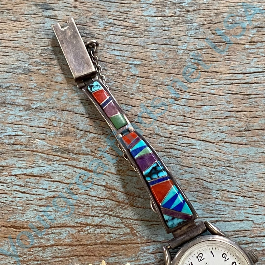 Vintage Navajo Sterling Silver Watch Band with Channel Inlay by Earl Plummer - Handcrafted Jewelry for Men & Women, Perfect for Western & Boho Fashion