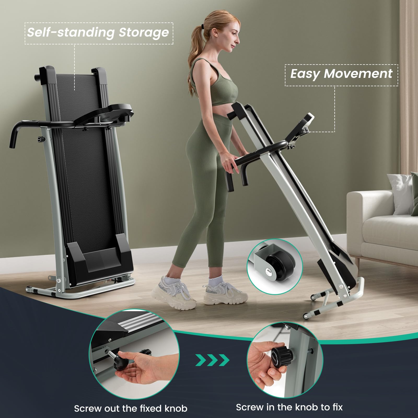 Wenst'sKufAN Folding Treadmill - Electric Motorized Running Machine with LED Display & Phone Holder for Home Gym, Office Workout - Perfect for Walking, Jogging & Cardio Exercise - Compact Space Saving Design for Small Apartments & Home Fitness