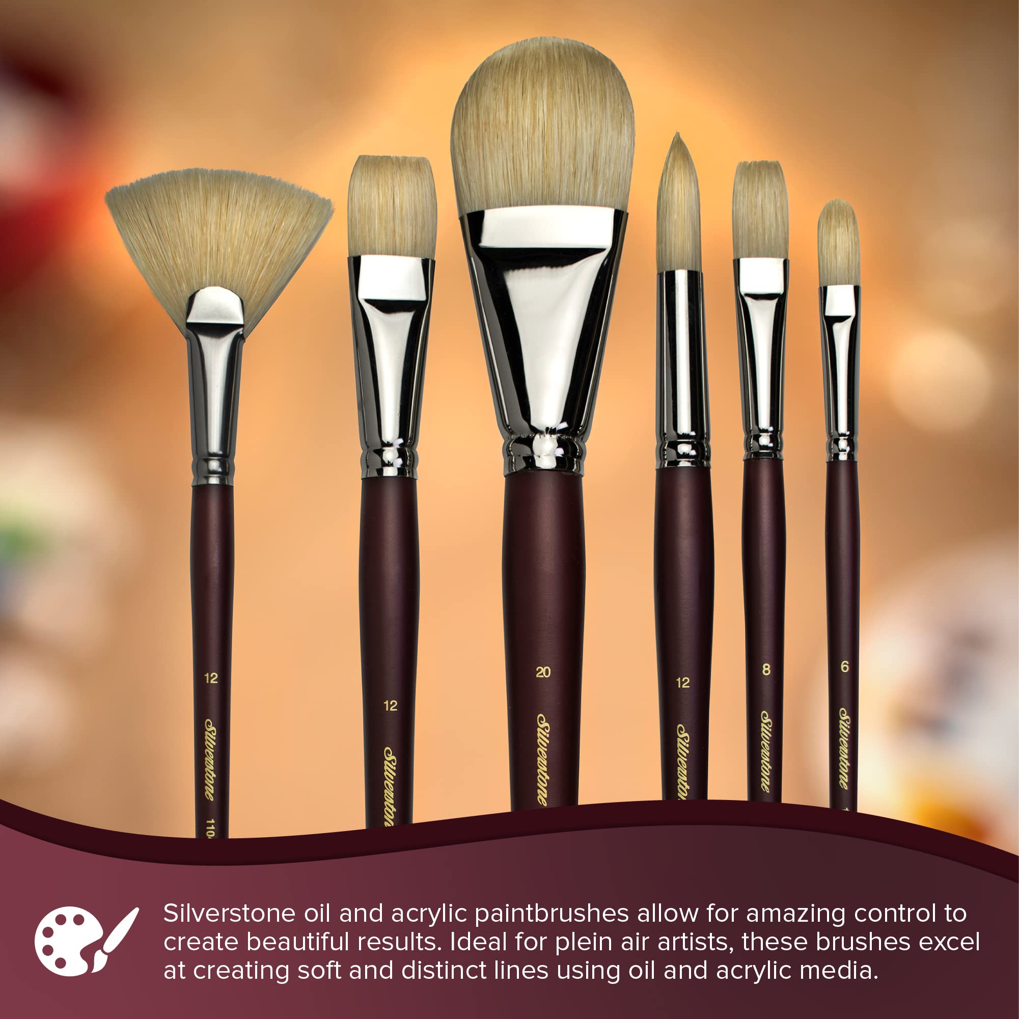Premium Silver Brush Limited 1103-20 Silverstone Filbert Oil Painting Brush - Size 20 with Long Handle - Perfect for Canvas, Portrait & Fine Art Painting