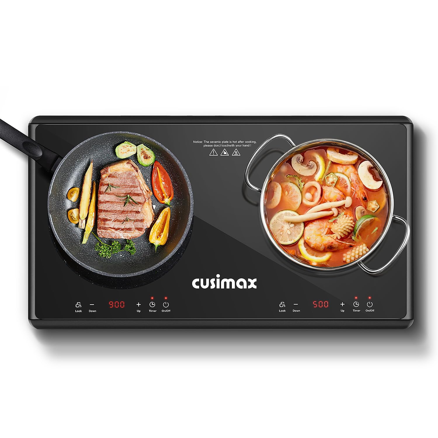 CUSIMAX 1800W Double Infrared Electric Stove - 9 Power Levels, Sensor Touch, Kids Safety Lock & Timer - Ceramic Countertop Hot Plate for Easy Cleaning | Perfect for Kitchen, Dorm, RV & Outdoor Cooking