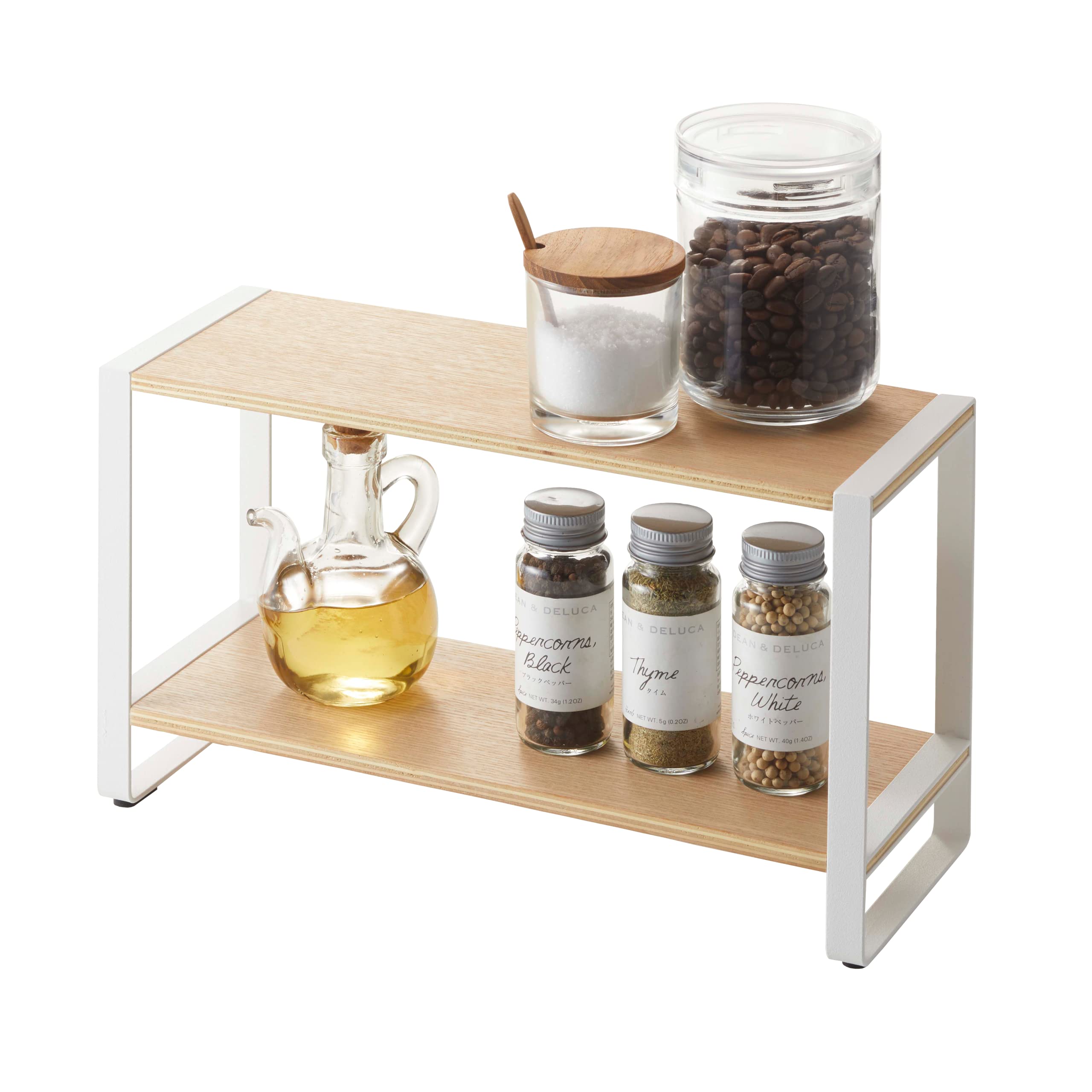 Yamazaki Home Tosca Kitchen Rack - Countertop Storage Shelf Organizer with Steel Frame and Wood Shelves - Perfect for Spice Racks, Pantry Organization, and Small Kitchen Appliances Storage
