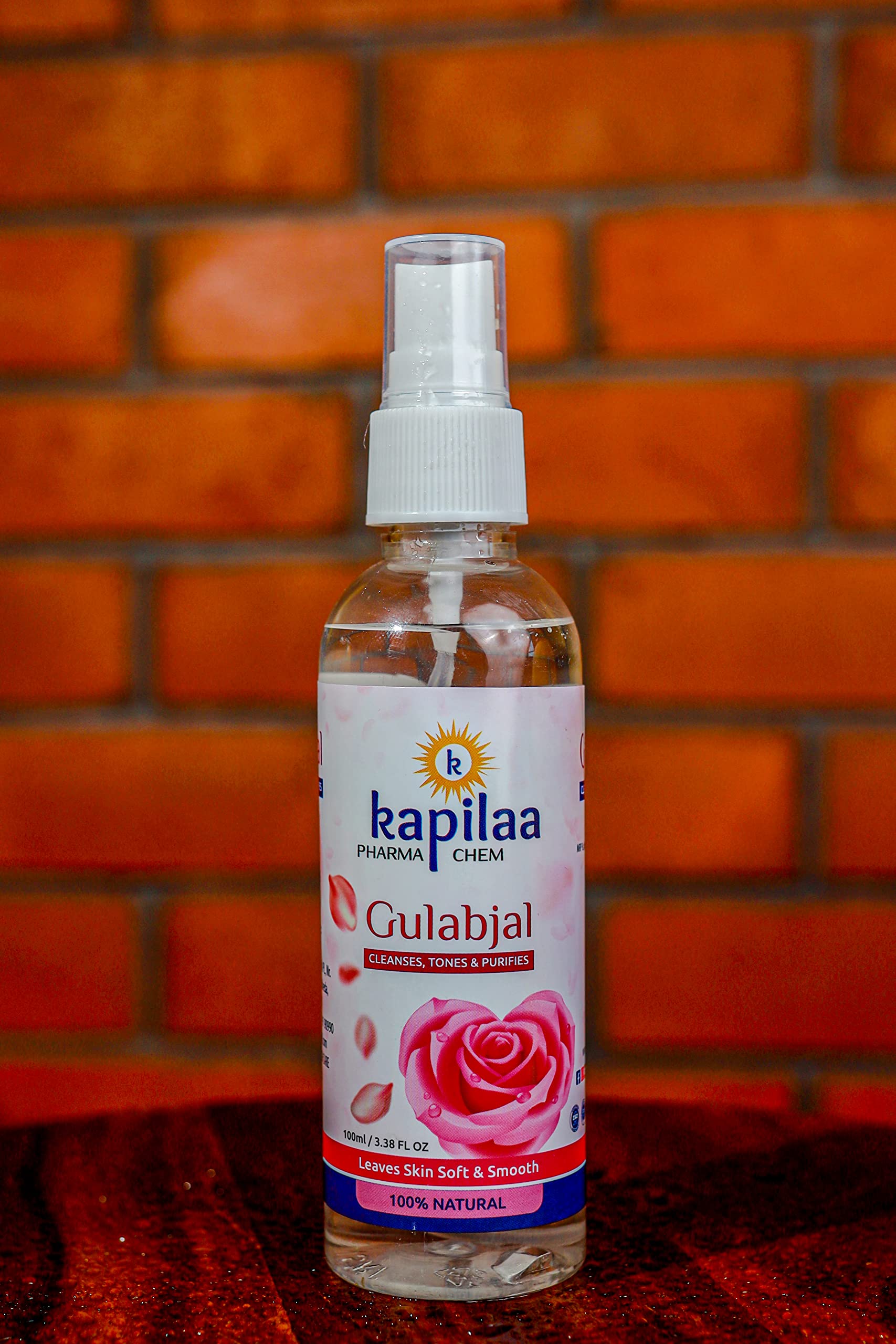 Kapilaa Pharma Chem Gulab Jal Spray - Pure Rose Water Mist for Hydrated, Glowing Skin | Premium Toner & Cleanser for Soft, Smooth Skin | Perfect for Daily Skincare Routine, Makeup Setting & Face Refreshment