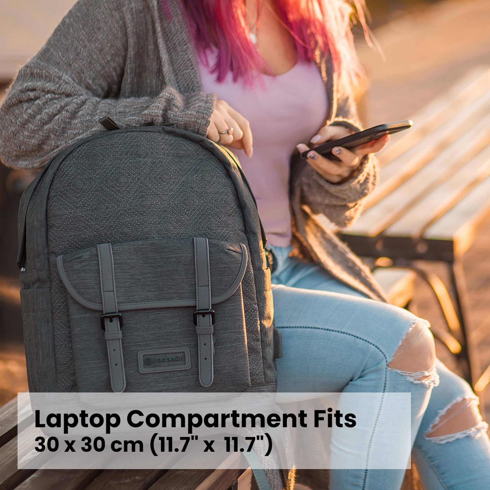 Nordace Comino Classic Backpack with USB Charging Port - Water Resistant 15.6 Inch Laptop Backpack for Men & Women - Perfect for Work, Travel, School & Everyday Use (Charcoal Grey)