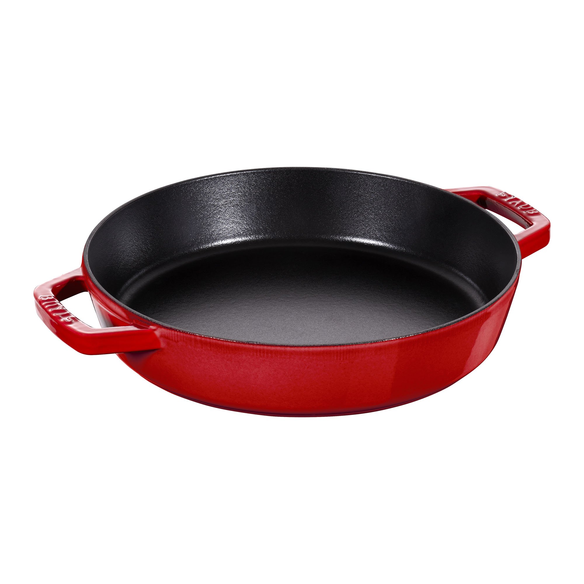 Staub 13-Inch Cast Iron Double Handle Fry Pan - Cherry Red, Made in France | Premium French Cookware for Searing, Braising & Oven Use