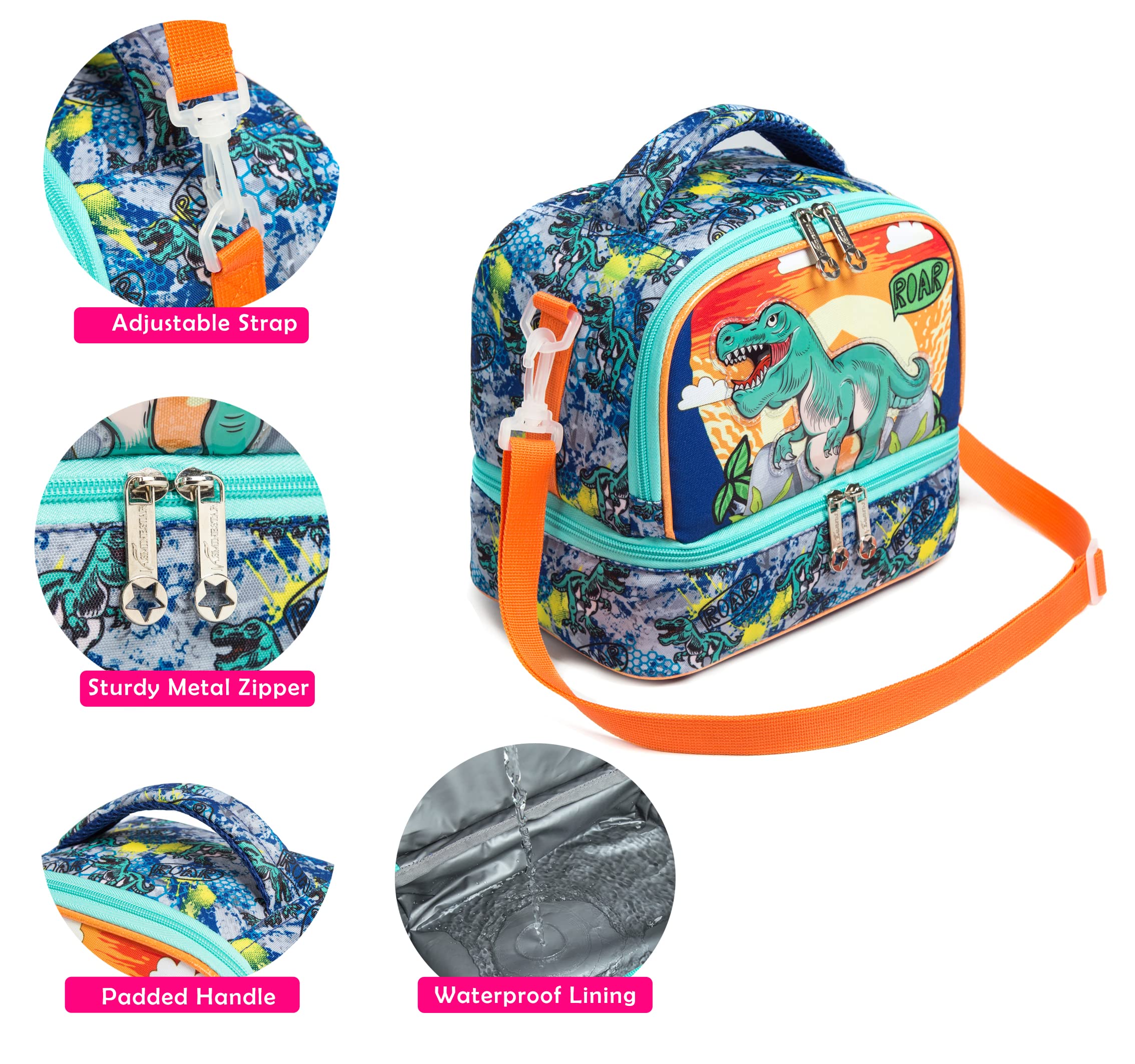 Insulated Kids Lunch Bag with Adjustable Strap - 2 Compartment Bento Cooler for Boys & Girls - Perfect for School, Picnics & Travel Lunch Tote