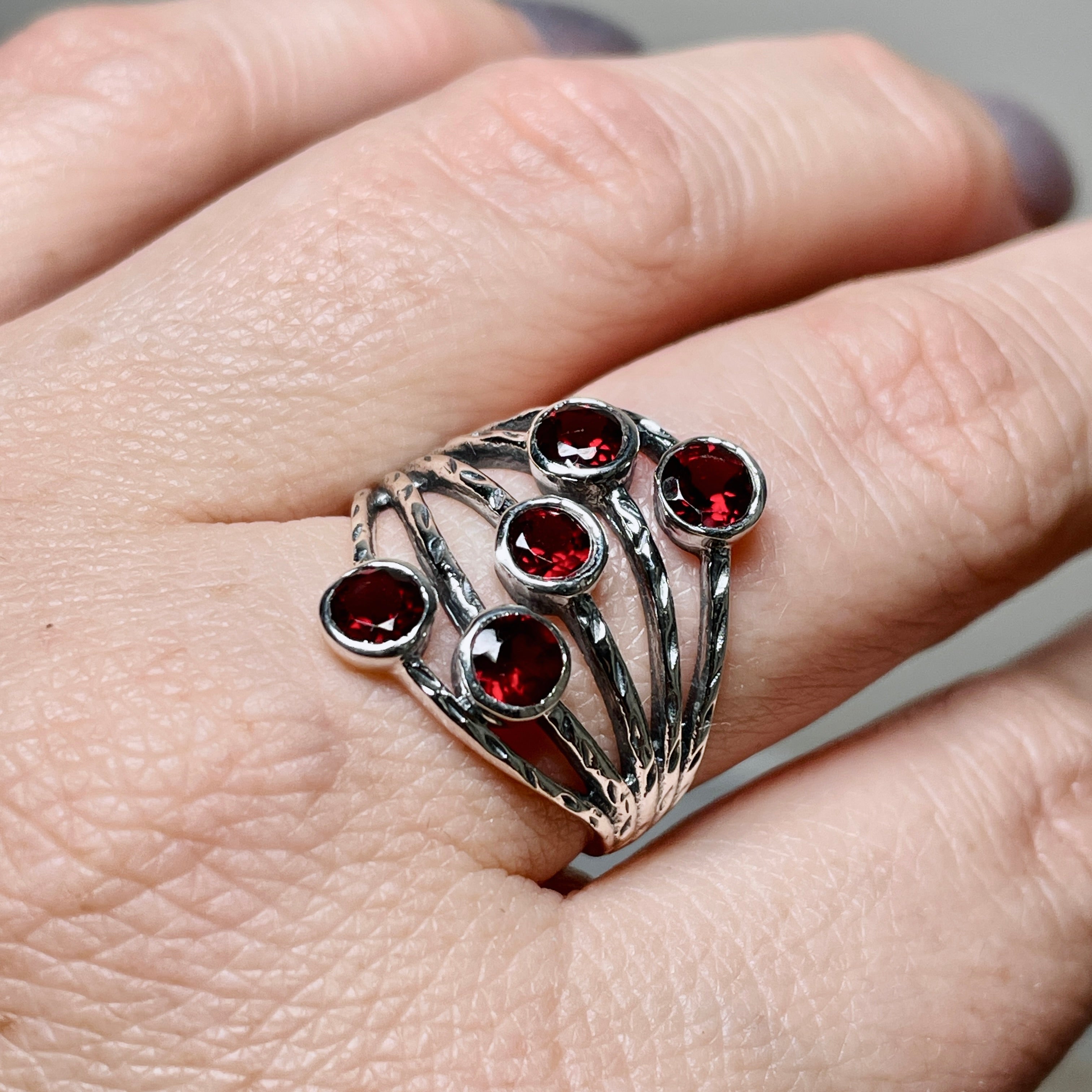 Garnet Multi-Stone Faceted Gemstone Ring R3875 - Elegant Jewelry for Women, Perfect for Weddings, Parties & Special Occasions