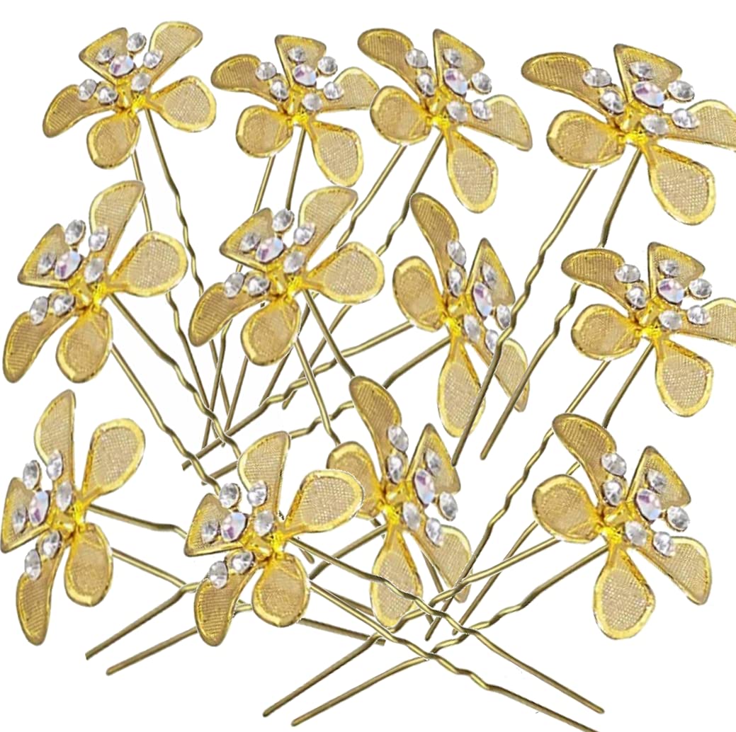 ORAS 10Pcs Golden Bridal Flower Hair Pins for Women - Elegant Wedding Hair Accessories, Floral Hair Clips for Bridesmaids, Prom, Parties & Special Occasions