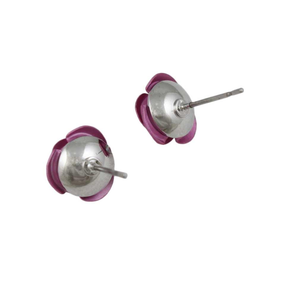 Pink Aluminum Rose Flower Stud Earrings for Women - Hypoallergenic Pierced Ear Jewelry for Daily Wear & Special Occasions