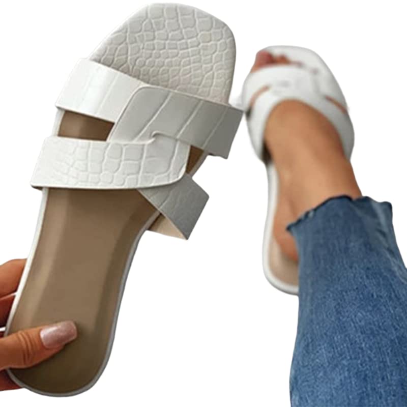 Women's Summer Slippers - 2022 Fashion Flip Flops with Slingback Design, Open Toe Beach Sandals in White PU Leather (Size 38) | Perfect for Poolside, Vacation & Casual Wear