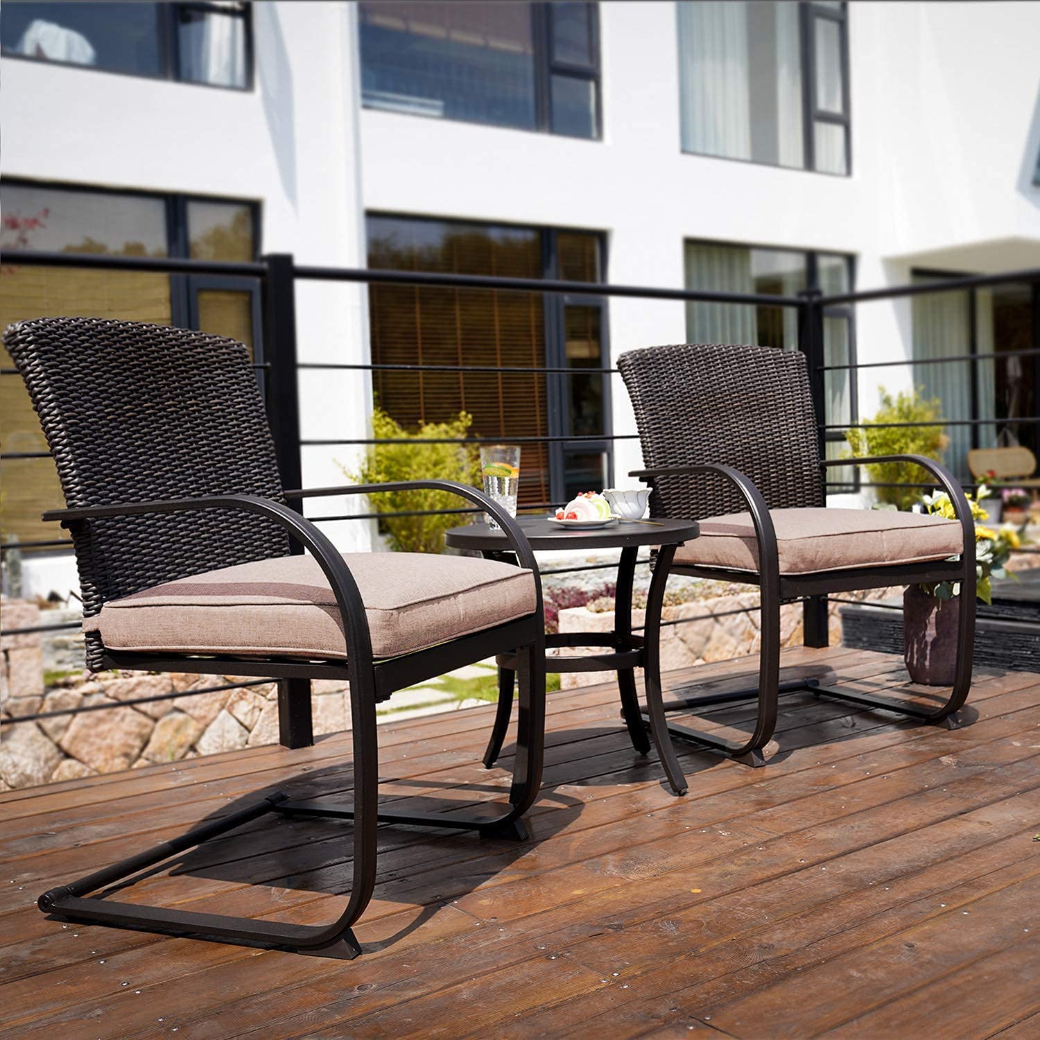 3-Piece Wicker Bistro Set with Cushions - Outdoor Patio Furniture for Balcony & Porch
