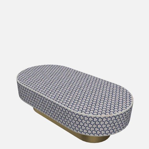 Handmade Bone Inlay Oval Targua Design Coffee Table - Boho Chic Living Room Furniture for Home Decor, Perfect for Small Spaces & Modern Interiors