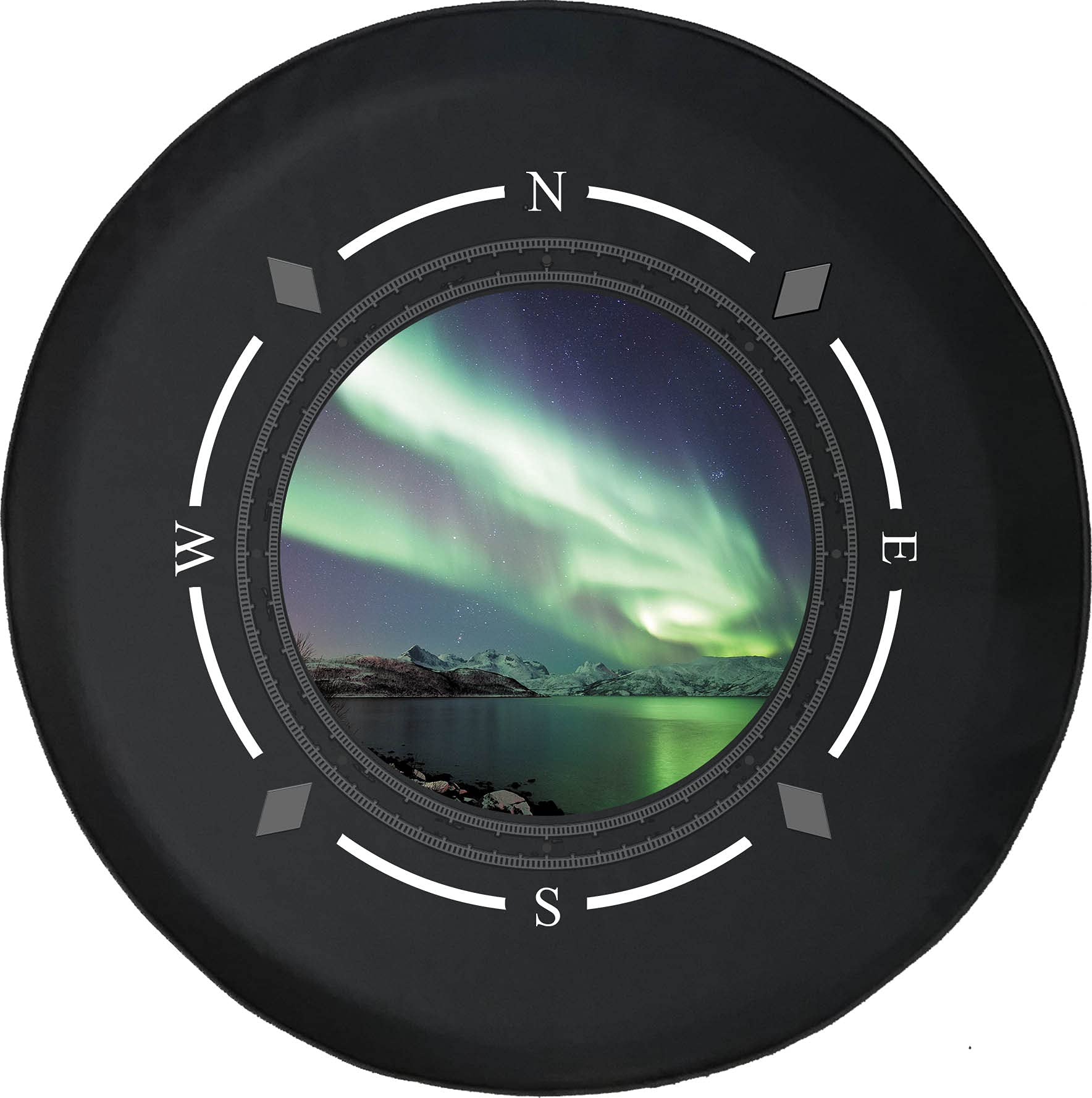 Premium Spare Tire Cover with Compass & Aurora Borealis Design - Universal Fit for SUV, Trailer, RV & Most Vehicles - Waterproof & Durable Accessory for Outdoor Adventures & Road Trips