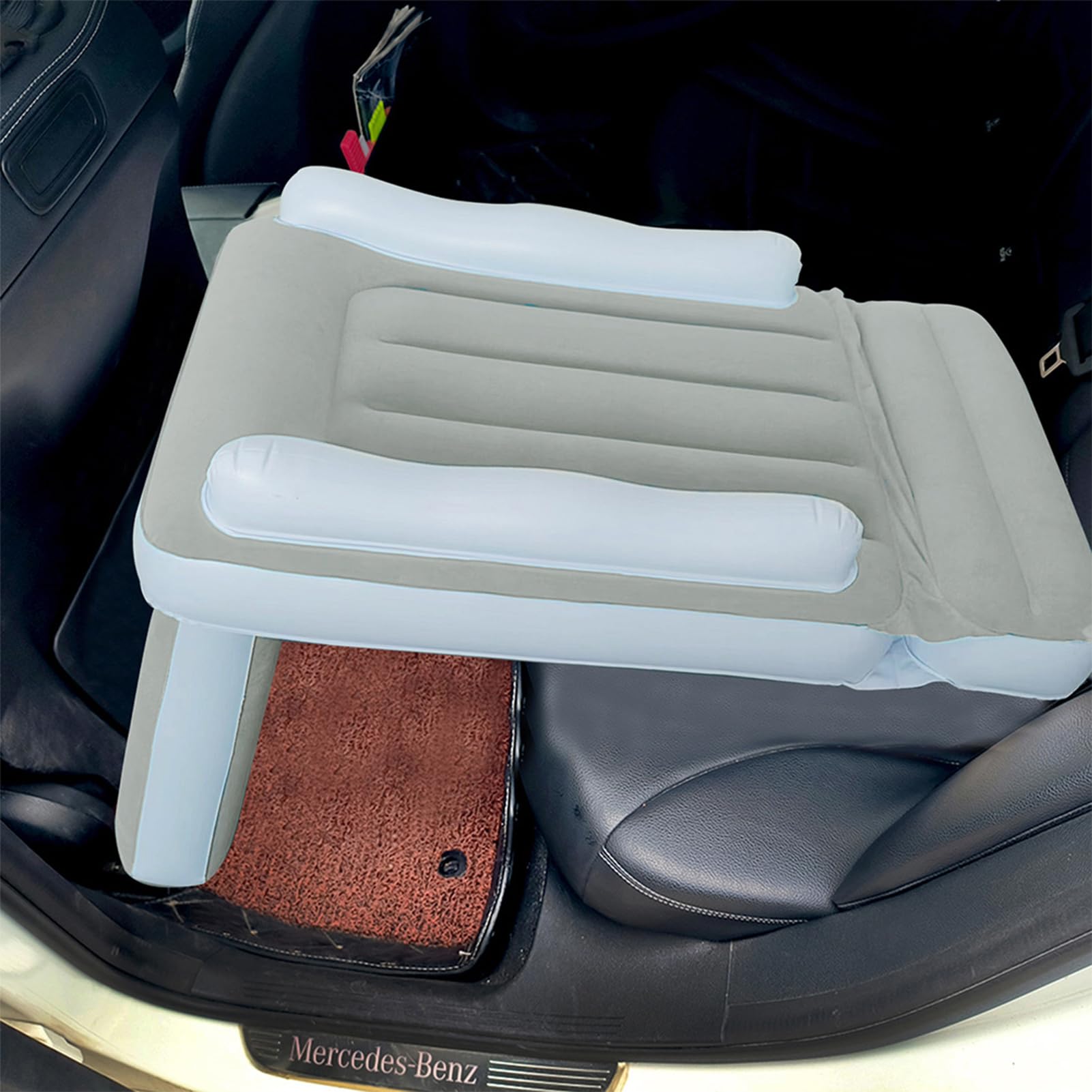 COOWEEK Inflatable Travel Bed for Kids - Portable Air Mattress with Safety Bumpers & Manual Pump - Toddler Car Seat Bed with Carry Bag - Perfect for Road Trips, Camping & Airplane Travel