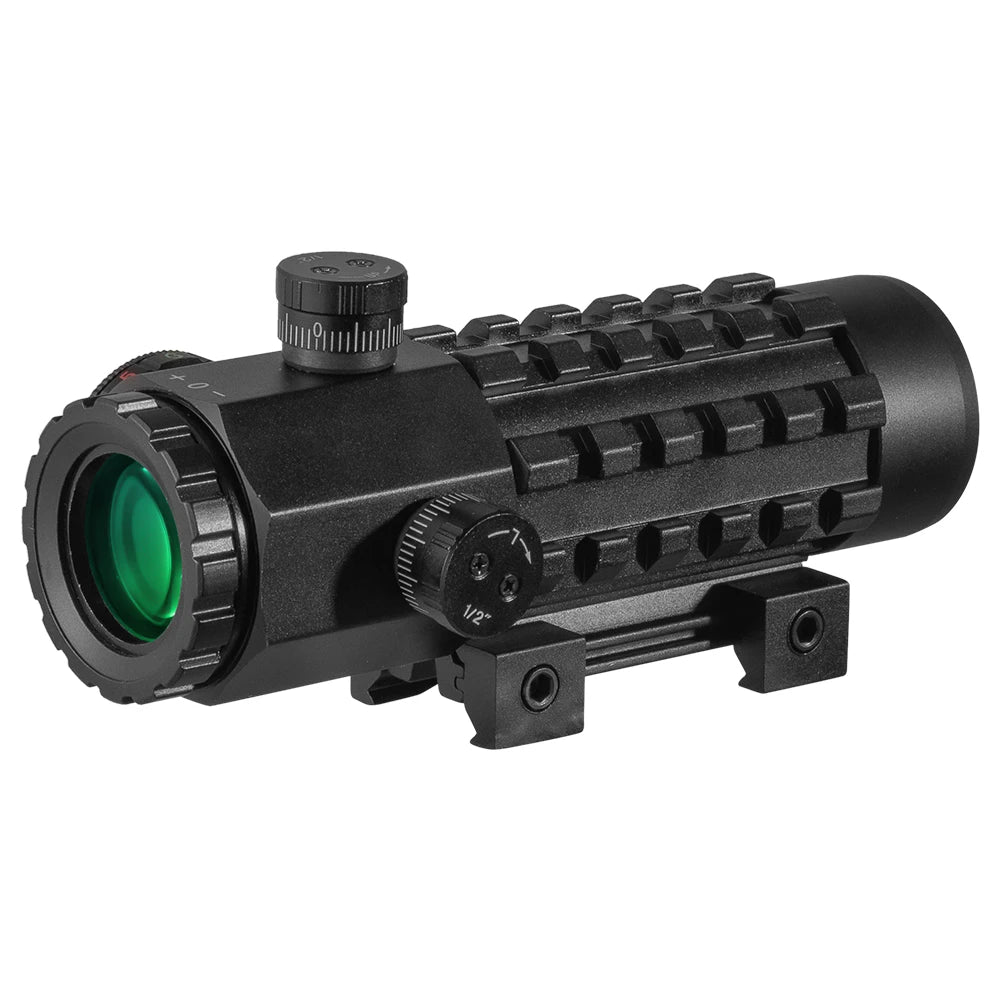FIRE WOLF 3X28 Tactical Rifle Scope with Green & Red Dot Reticle - Universal 11/20mm Rail Mount for Hunting, Shooting & Outdoor Adventures | Holographic Sight for Precision Targeting in Low Light Conditions