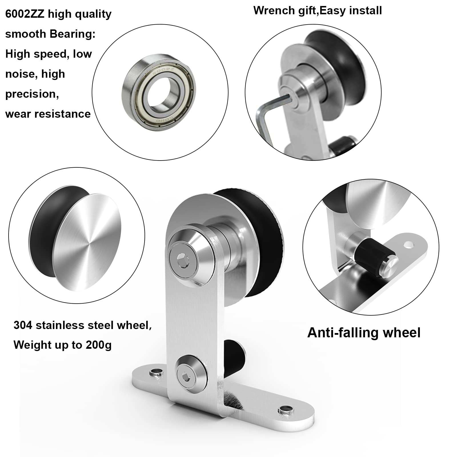 TSMST 6FT Heavy Duty Stainless Steel Sliding Barn Door Hardware Kit - Top Mount T-Style Track for Double Wood Doors | Smooth Quiet Operation | Perfect for Bedrooms, Closets & Farmhouse Style Homes