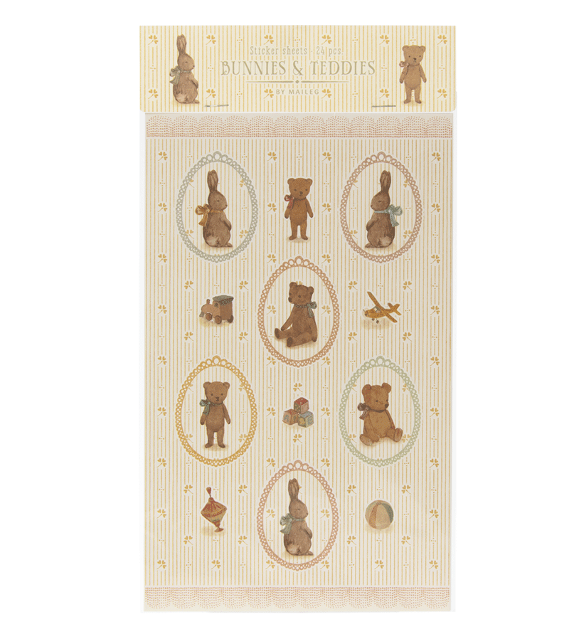Bunnies and Teddies Sticker Sheets by Maileg - Cute Animal Stickers for Scrapbooking, Journals, and Kids Crafts