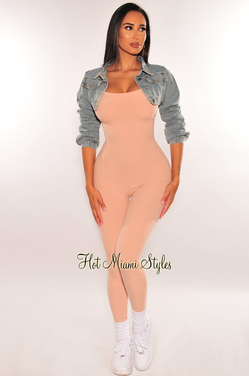 Women's Denim Cropped Jacket with Collar and Button Up Long Sleeves - Casual Streetwear for Spring & Fall Layering