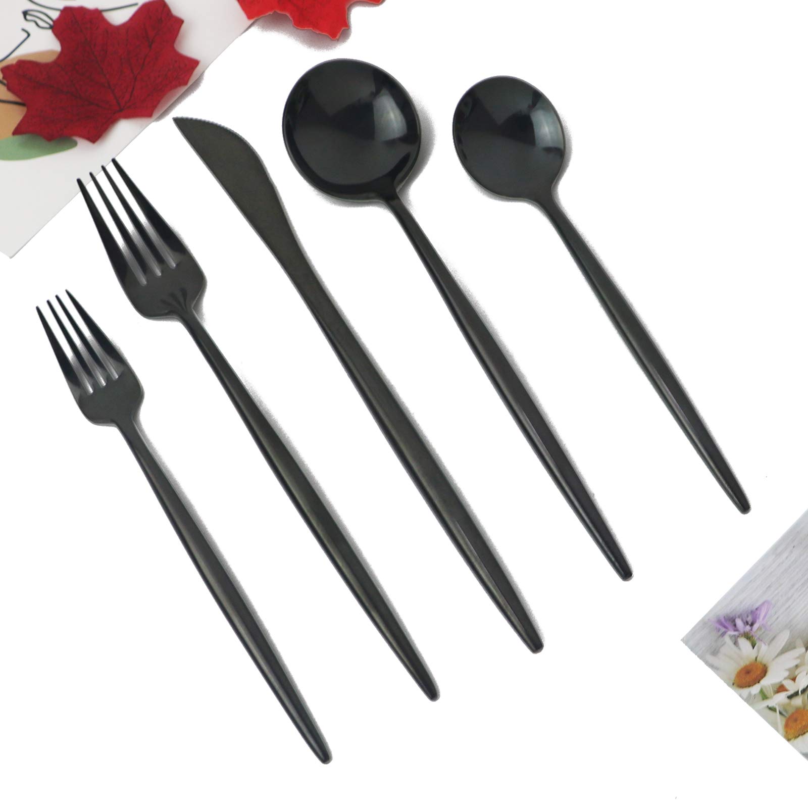 Premium 20-Piece Flatware Set - 18/10 Stainless Steel Silverware for 4 - Heavy Duty Mirror Polished Cutlery Set with Knives, Forks & Spoons - Dishwasher Safe Restaurant-Grade Flatware - Elegant Black Finish - Perfect for Dining, Gifting & Home Entertaining