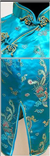 7Fairy Women's Vintage Turquoise Dragon Print Mini Cheongsam Dress - Elegant Chinese Qipao for Prom, Party & Special Occasions