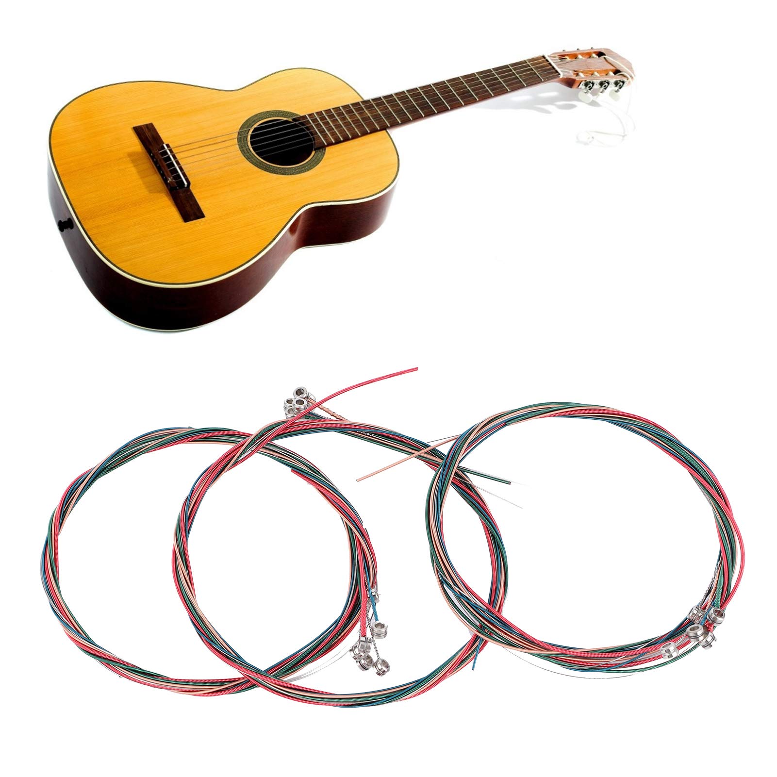**3 Sets 18Pcs Universal Acoustic Guitar Strings - Colorful Steel Folk Guitar Strings Replacement for Musical Instruments | Perfect for Beginners, Performers & Travel**