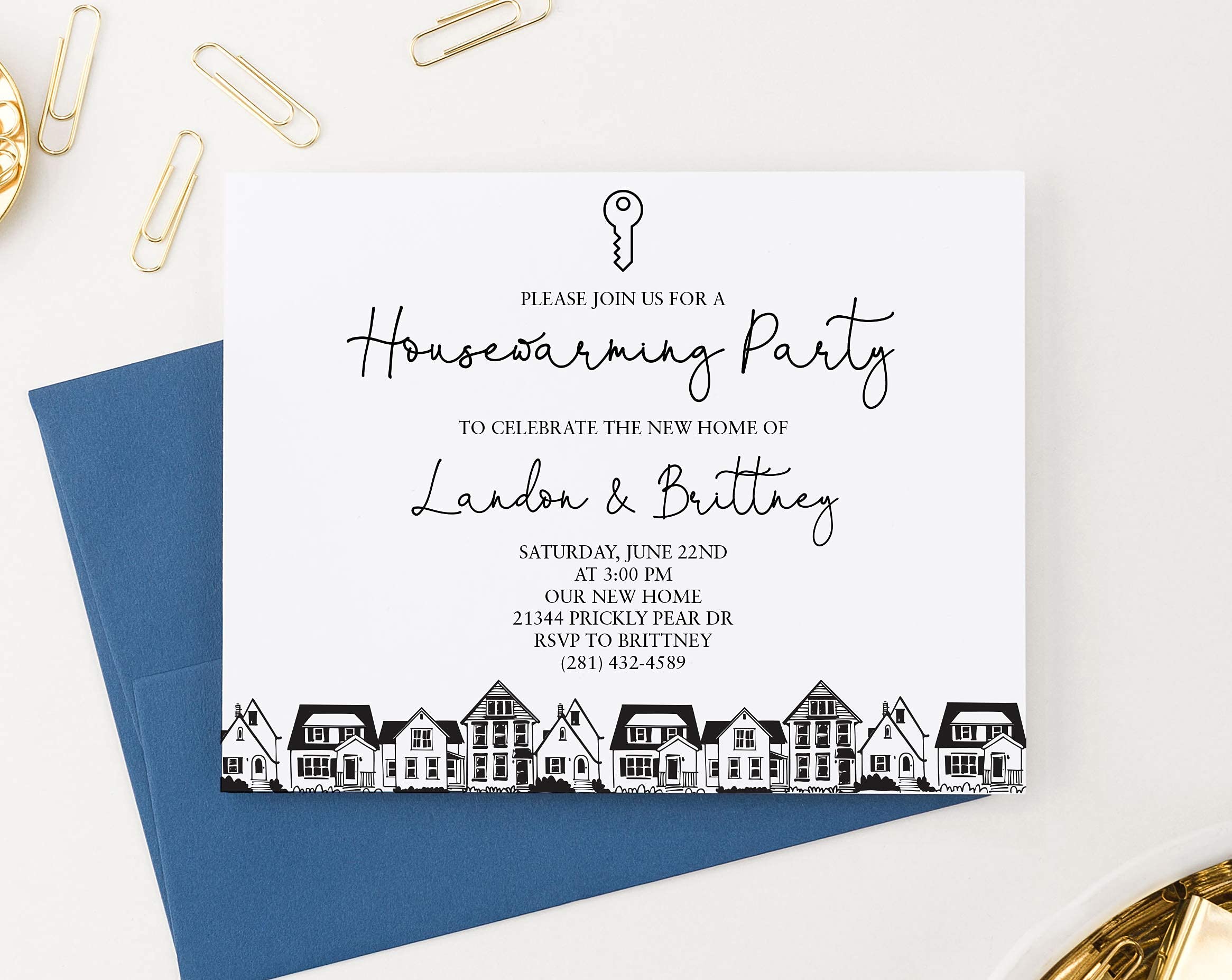 Personalized Black Silhouette Housewarming Invitations with Envelopes - Modern House Party Invite Cards, Custom Quantity & Envelope Color Choice - Perfect for New Home Celebrations, Open House Events & Warm Housewarming Parties